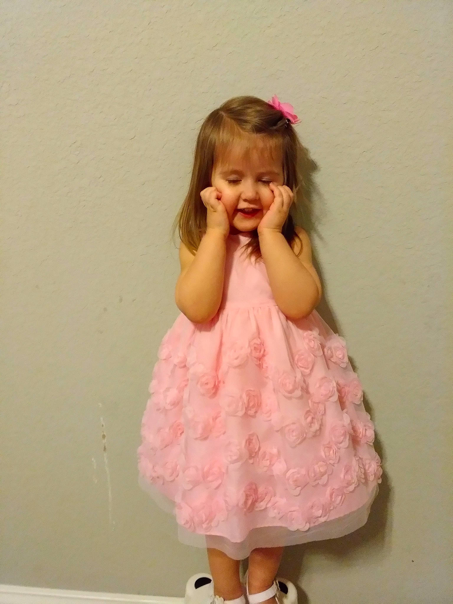 Nari joined the competition — help win amazing prizes! child, child_model, clothing, costume, dress, pattern, peach, person, pink, ruffle, smile, textile, toddler