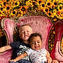 Noah is registered to the contest to win money with this photo: child, toddler, smiling, sitting, chair, vintage_furniture, sunflowers, flower_wall, cute, happy, portrait, indoor, colorful, playful, clothing, short_sleeve, barefoot, friends, candid, fun