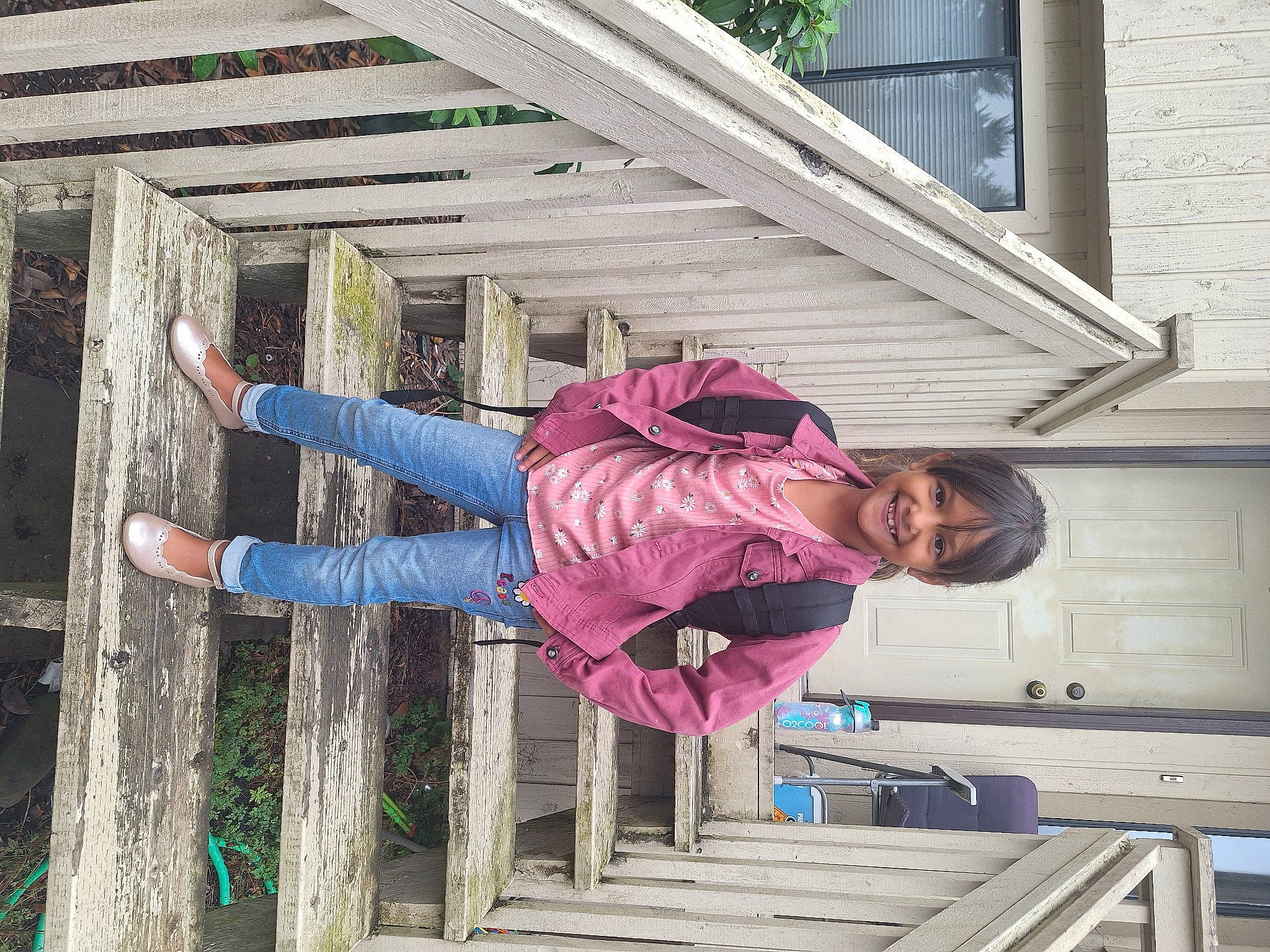 Brooklin joined the competition — help win amazing prizes! building, facade, fun, house, joy, leisure, magenta, outdoor_shoe, person, purple, siding, tree, vacation, walking_shoe, winter, wood