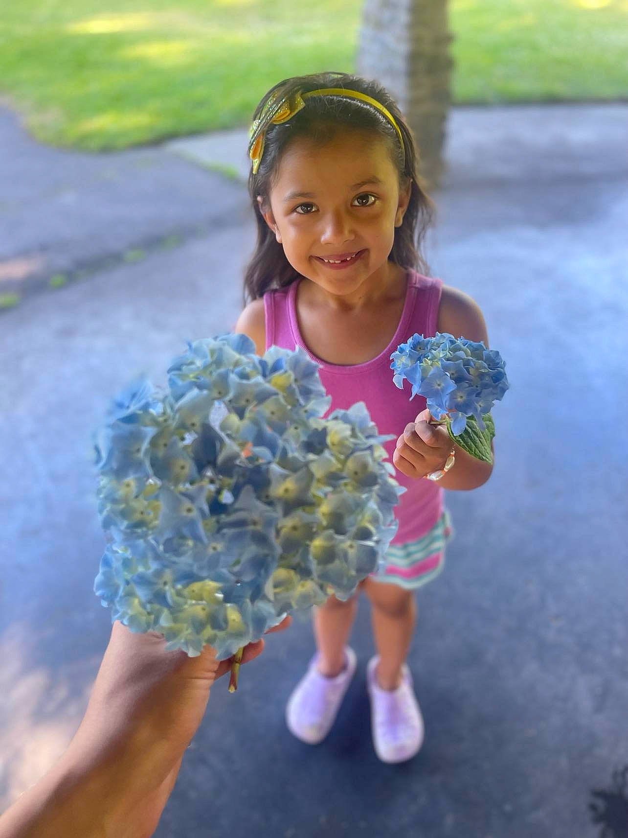 Brooklin joined the competition — help win amazing prizes! baby_toddler_clothing, botany, child, electric_blue, flower, fun, grass, hair, happy, joy, leisure, person, photograph, pink, plant, play, purple, shorts, smile, summer