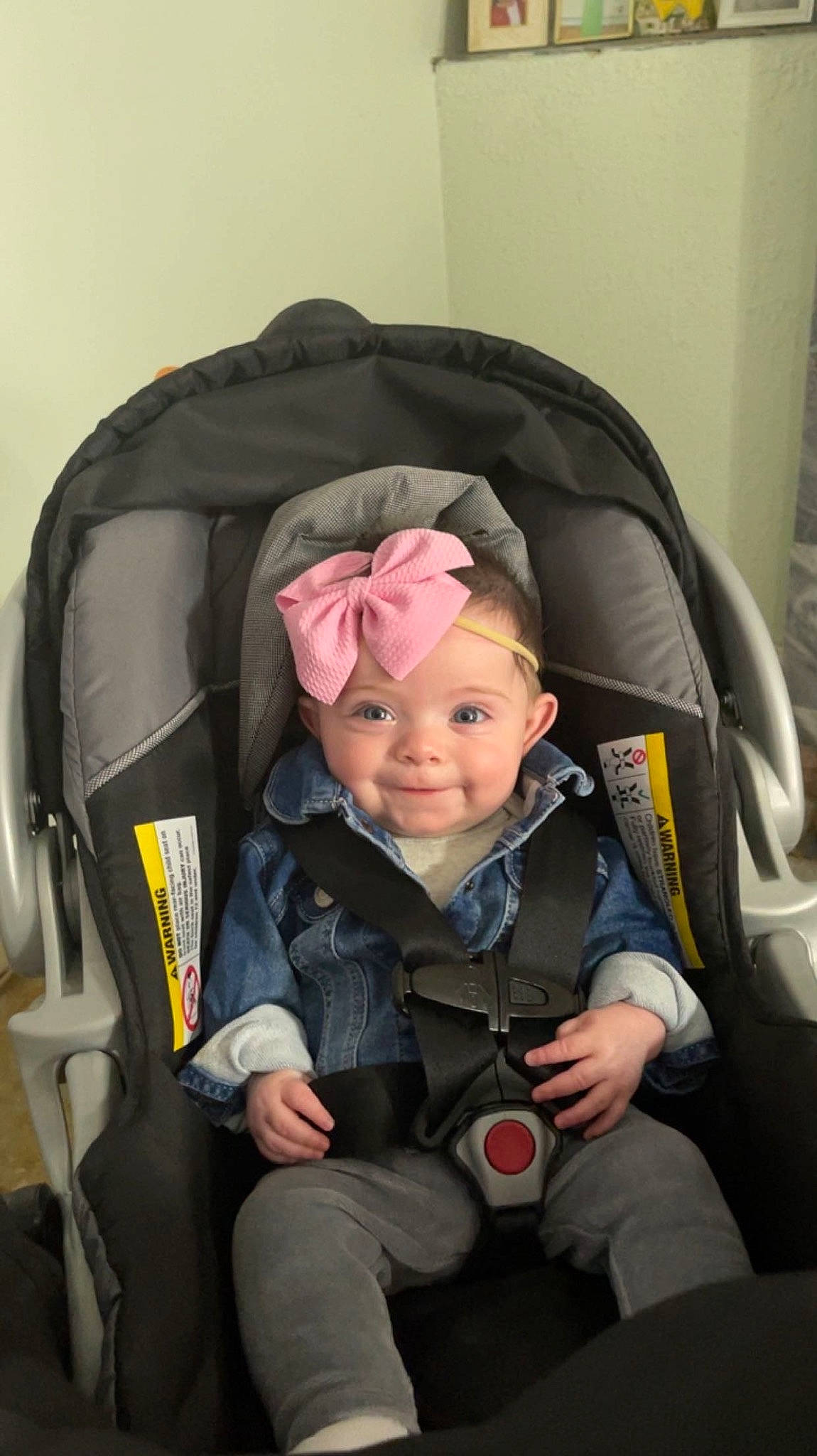 Madelyn is registered to the contest to win money with this photo: auto_part, baby, baby_carriage, baby_products, baby_safety, baby_toddler_clothing, car_seat, chair, child, comfort, electric_blue, fashion_accessory, fun, head_restraint, headwear, joy, person, personal_protective_equipment, service, sitting