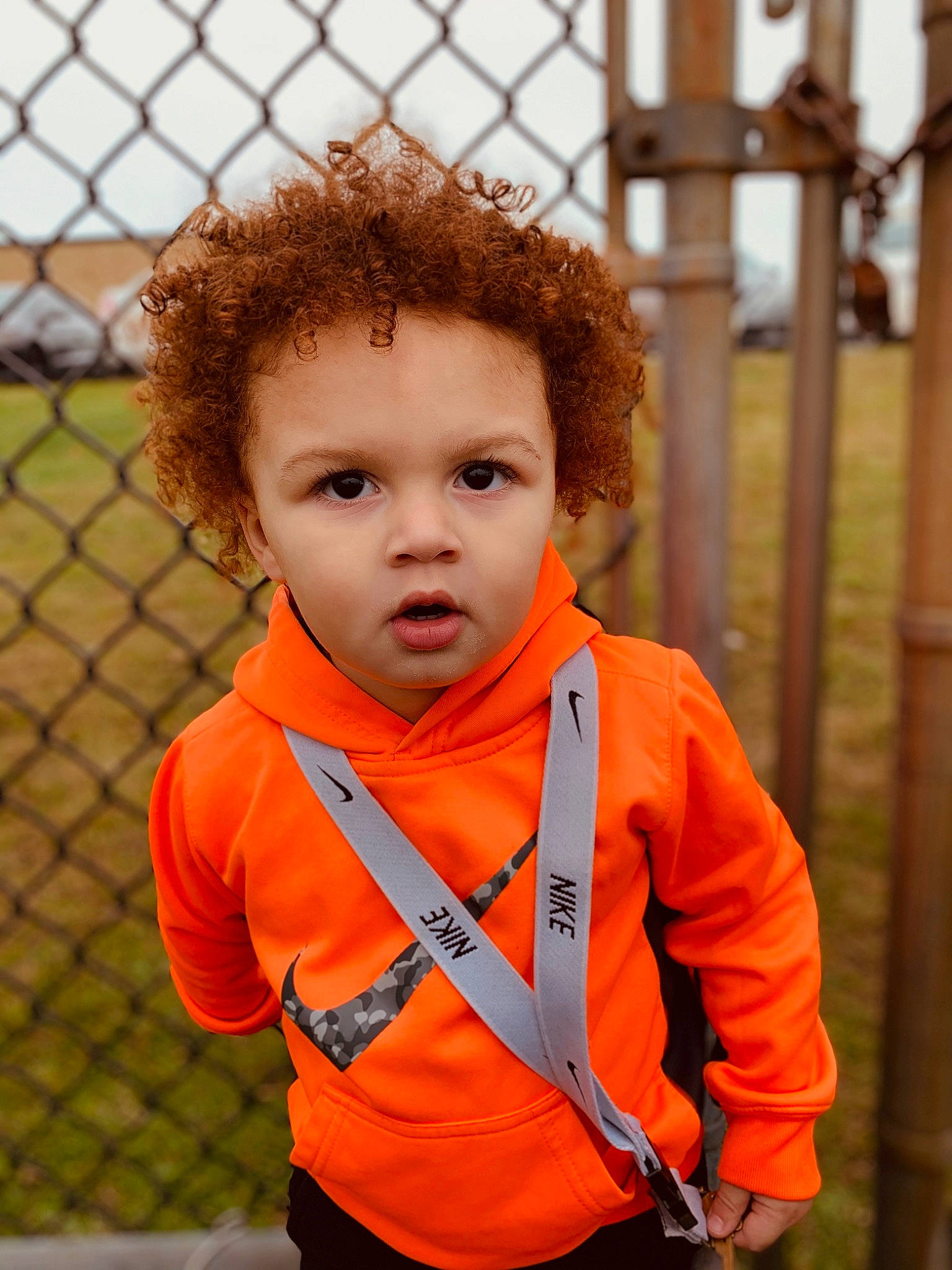 Channing joined the competition — help win amazing prizes! child, child_model, jacket, male, orange, outerwear, person, surprise, toddler