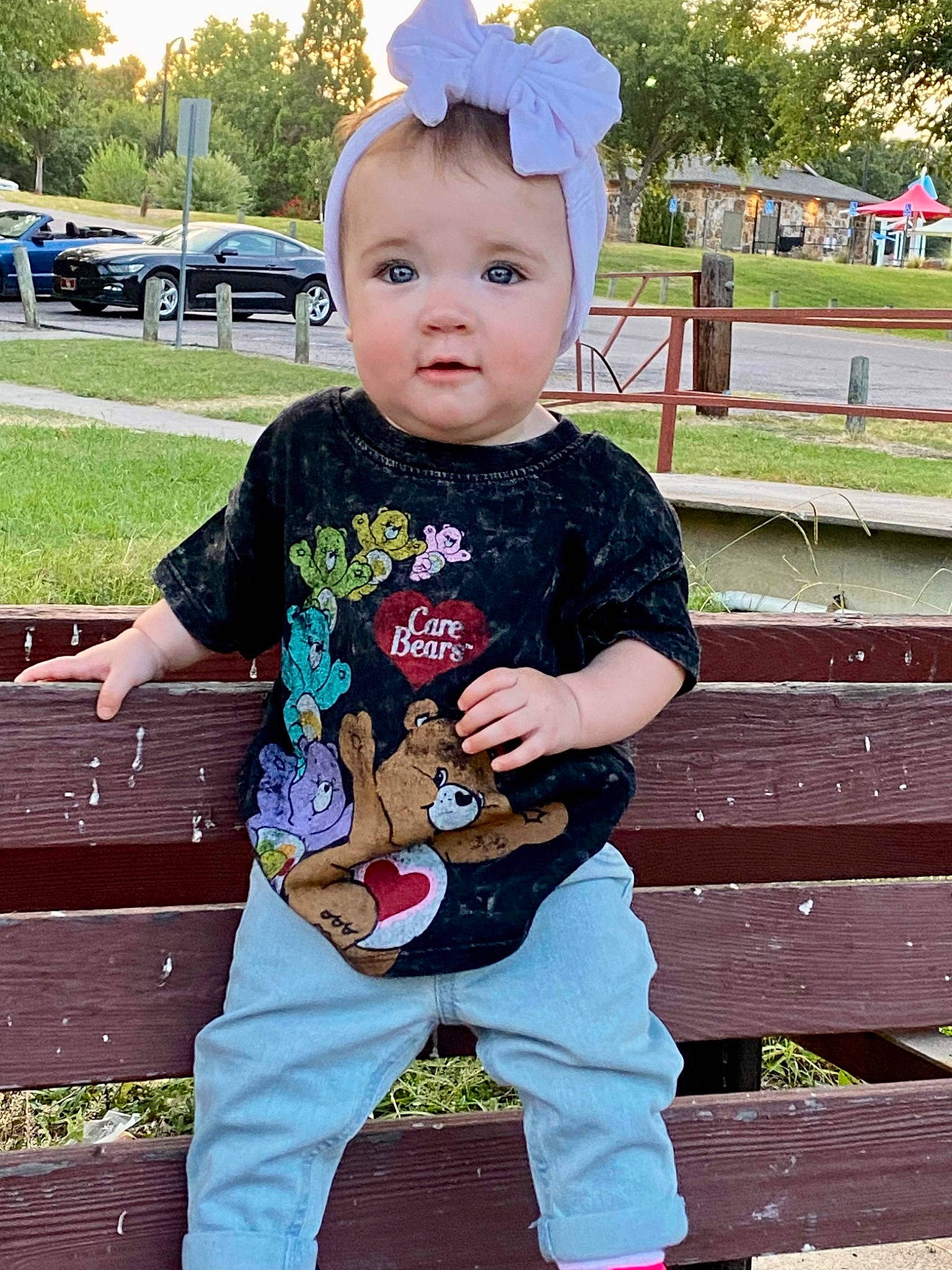 Palmerlynn joined the competition — help win amazing prizes! baby, baby_toddler_clothing, child, cool, eye, facial_expression, grass, hairstyle, happy, person, pink, plant, skin, sleeve, smile, t_shirt, tire, toddler, tree, wheel