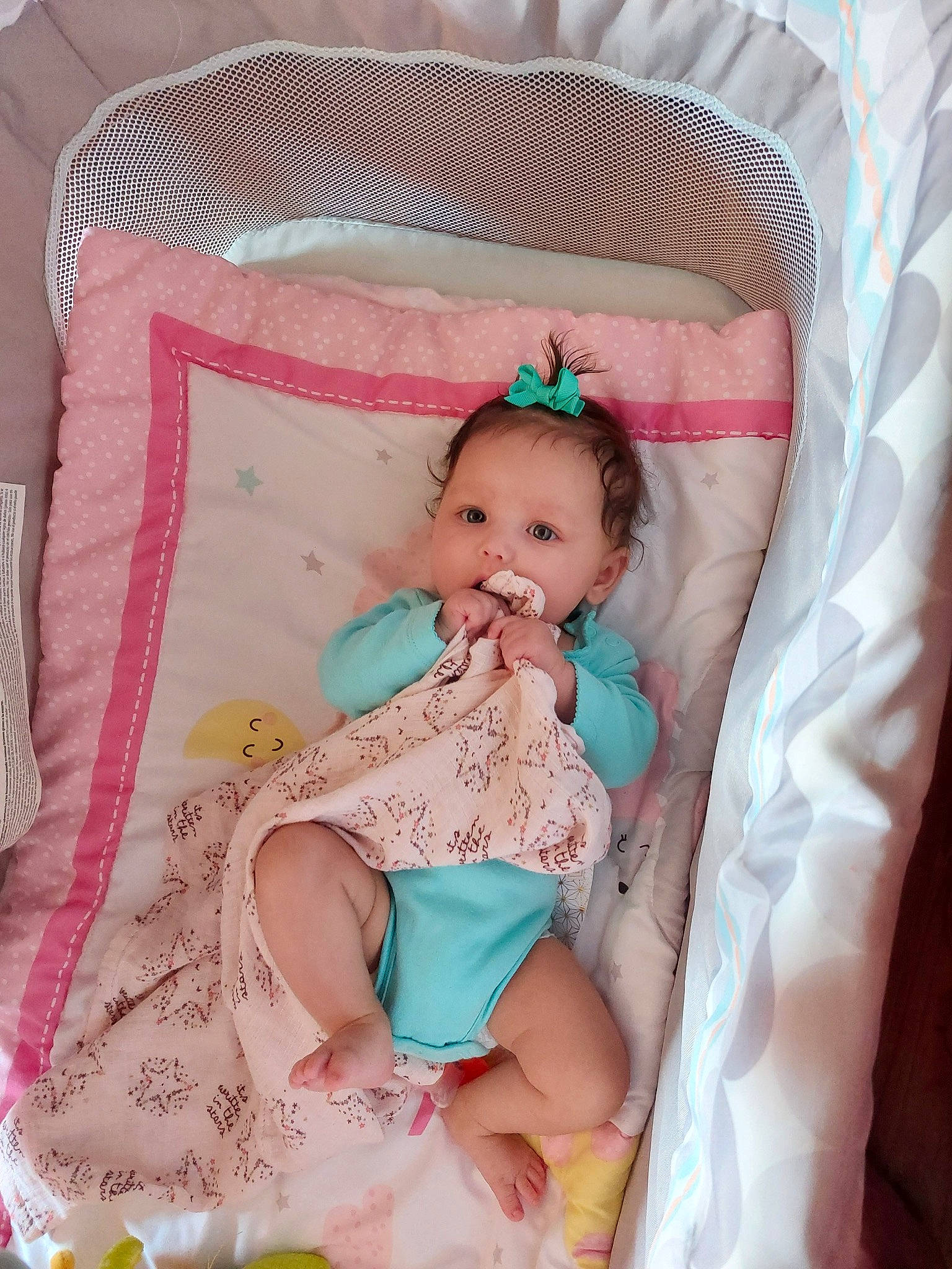 Giselle is registered to the contest to win money with this photo: baby, baby_products, baby_sleeping, baby_toddler_clothing, chair, cheek, chest, child, comfort, embellishment, infant_bed, jewellery, linens, pattern, person, pink, product, room, sitting, thigh