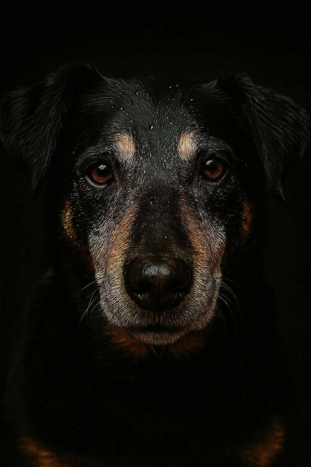 Loustik a rejoint le concours — aidez-le/la à gagner de superbes lots ! dog, portrait, close_up, black_background, animal, pet, face, fur, brown_eyes, muzzle, ears, loyal, calm, expression, whiskers, old_dog, detailed, studio_lighting, looking_at_camera, headshot