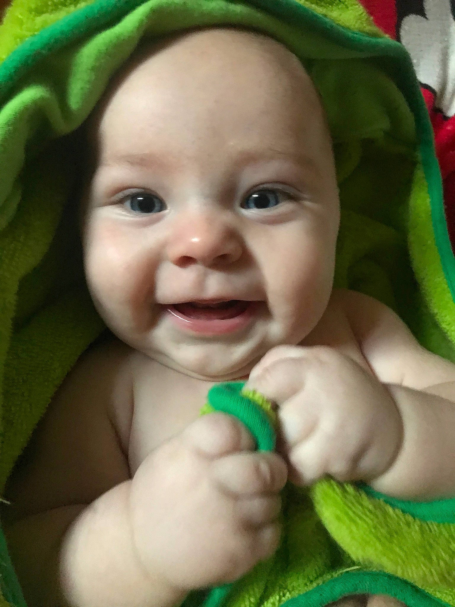 Addie joined the competition — help win amazing prizes! baby, cheek, child, ear, eye, face, facial_expression, fictional_character, fun, green, hand, happy, head, lip, mouth, nose, person, skin, smile, toddler