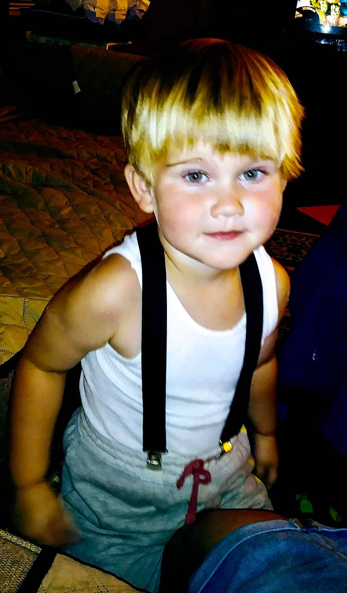 Tanner is registered to the contest to win money with this photo: blond, boy, cheek, child, cool, eye, fun, girl, hair, hairstyle, human_hair_color, organ, person, product, skin, smile, toddler