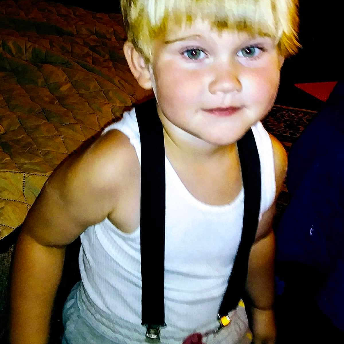 Tanner is registered to the contest to win money with this photo: blond, boy, cheek, child, cool, eye, fun, girl, hair, hairstyle, human_hair_color, organ, person, product, skin, smile, toddler