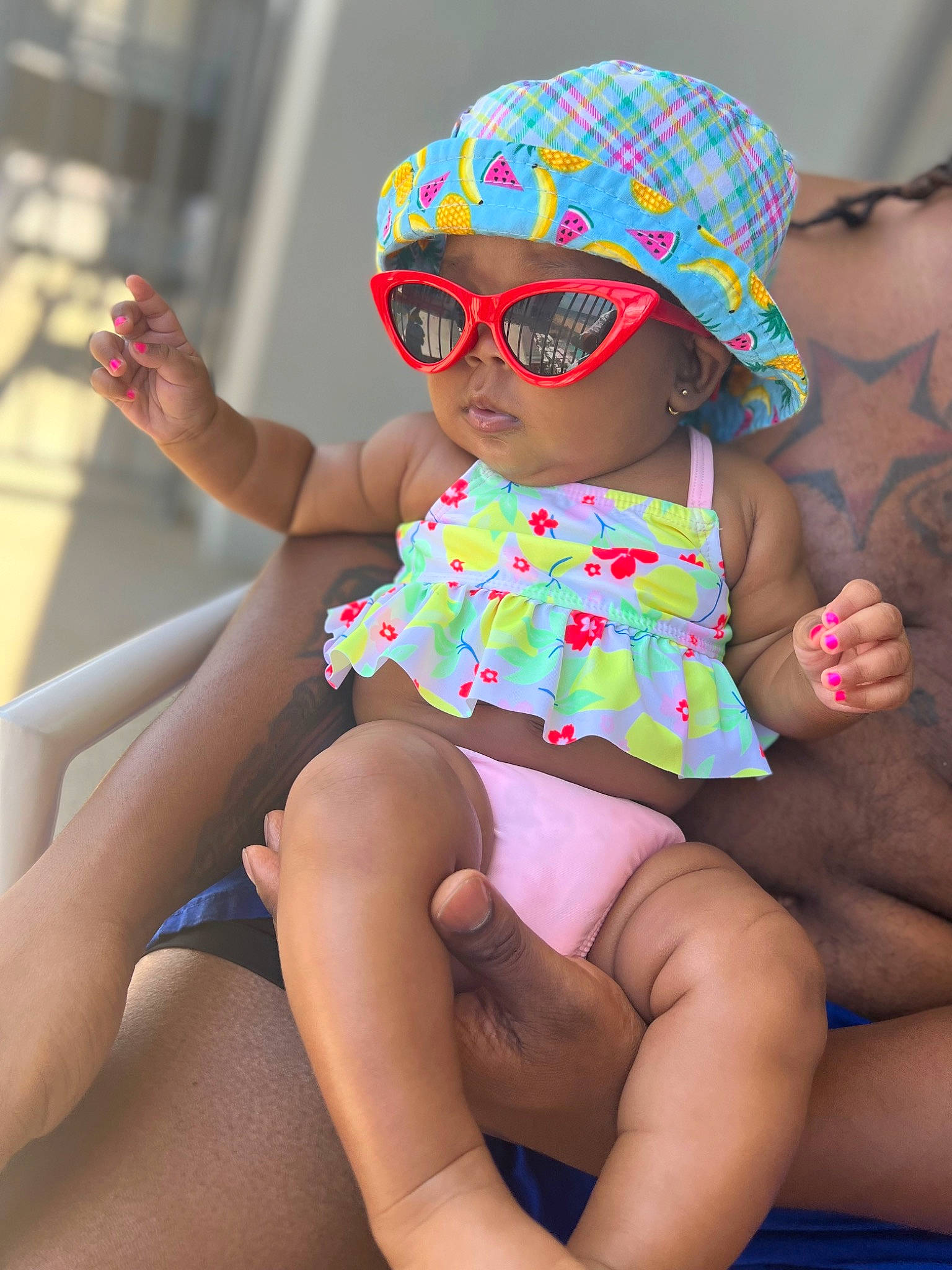 Kali joined the competition — help win amazing prizes! arm, baby_toddler_clothing, dress, eyewear, fashion, glasses, goggles, hand, happy, hat, human_body, leg, person, pink, plant, shoulder, skin, sun_hat, sunglasses, thigh