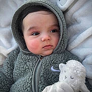 Castiel joined the competition — help win amazing prizes! baby, bedding, big_eyes, blanket, calm, child, closeup, cozy, cute, fleece, fur_texture, hood, hooded_jacket, infant, plush_toy, portrait, rosy_cheeks, sleepy, soft_toy, zipper