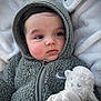 baby, bedding, big_eyes, blanket, calm, child, closeup, cozy, cute, fleece, fur_texture, hood, hooded_jacket, infant, plush_toy, portrait, rosy_cheeks, sleepy, soft_toy, zipper