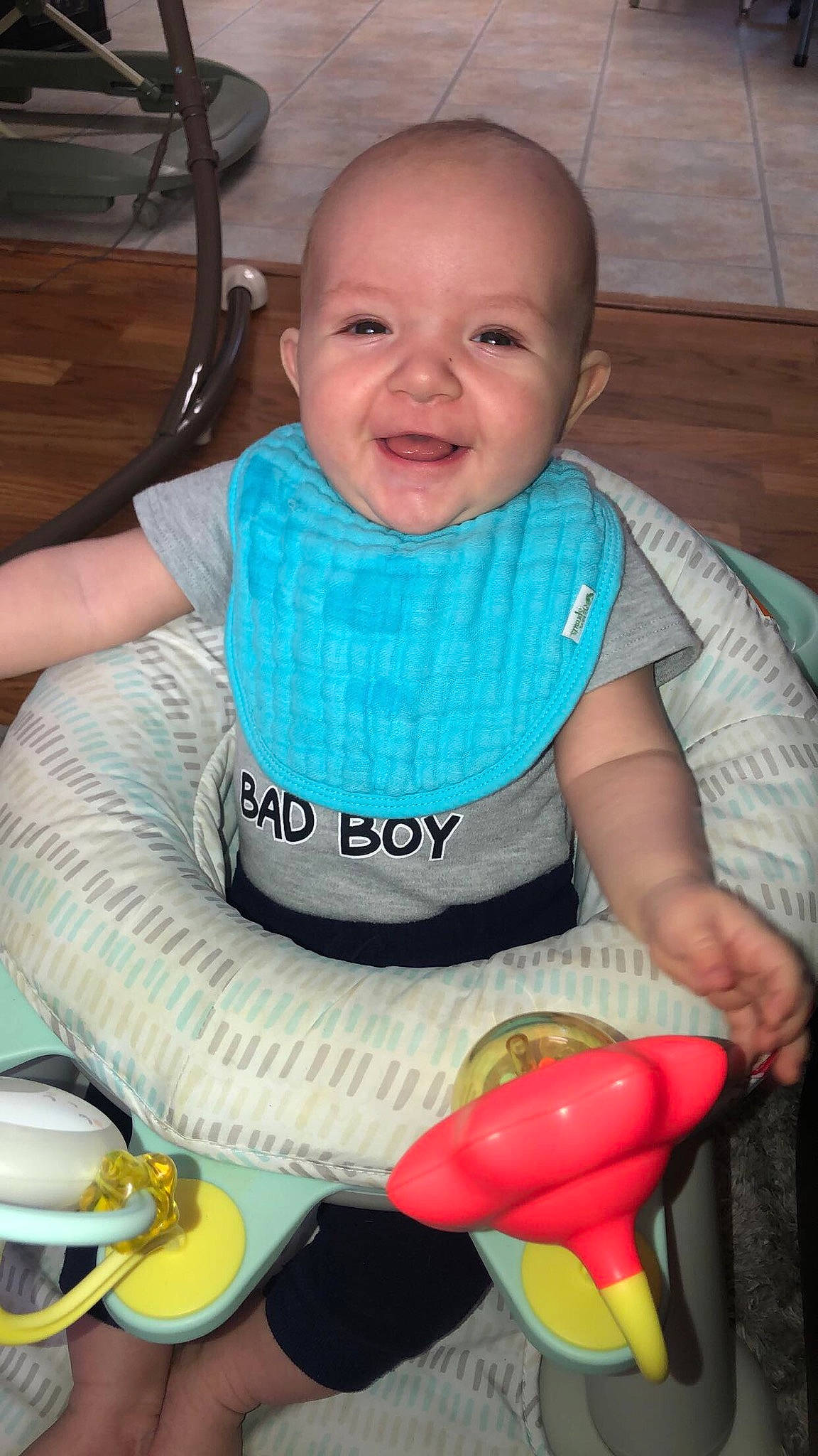 Tj Allan is registered to the contest to win money with this photo: baby, baby_carriage, baby_playing_with_toys, baby_safety, baby_toddler_clothing, chair, cheek, child, eye, face, finger, happy, head, mouth, organ, person, product, skin, smile, toddler