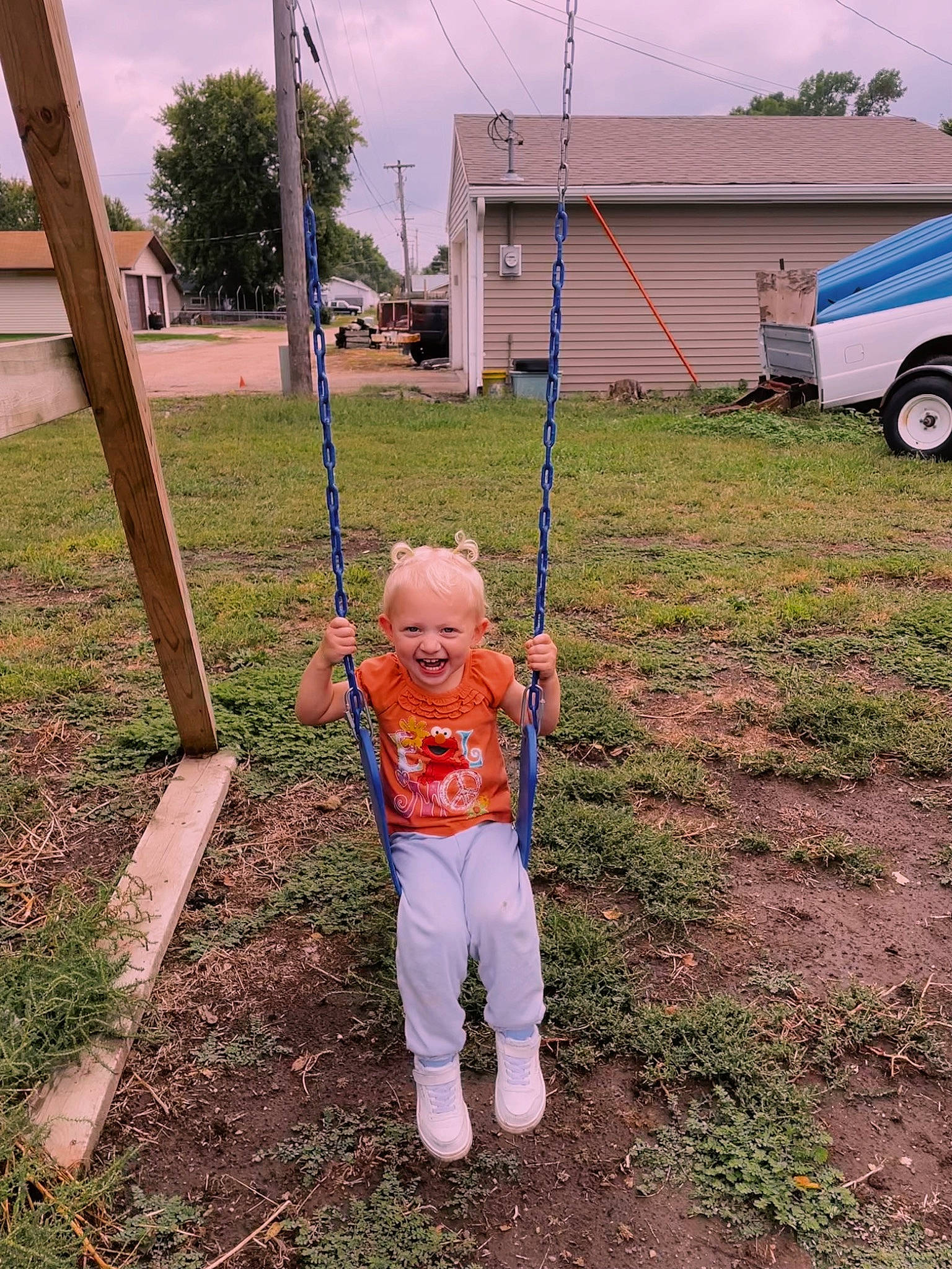 Eden joined the competition — help win amazing prizes! agriculture, child, field, fun, garden, grass, grassland, house, joy, landscape, leisure, people_in_nature, person, plant, recreation, sky, soil, tire, toddler, tree