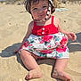 Luna participe au concours pour gagner de l'argent avec cette photo : baby, child, beach, sand, sun_hat, dress, floral_pattern, footwear_free, barefoot, yellow_umbrella, summer, outdoor, sunny, cute, infant, sitting, vacation, holiday, playful, nature