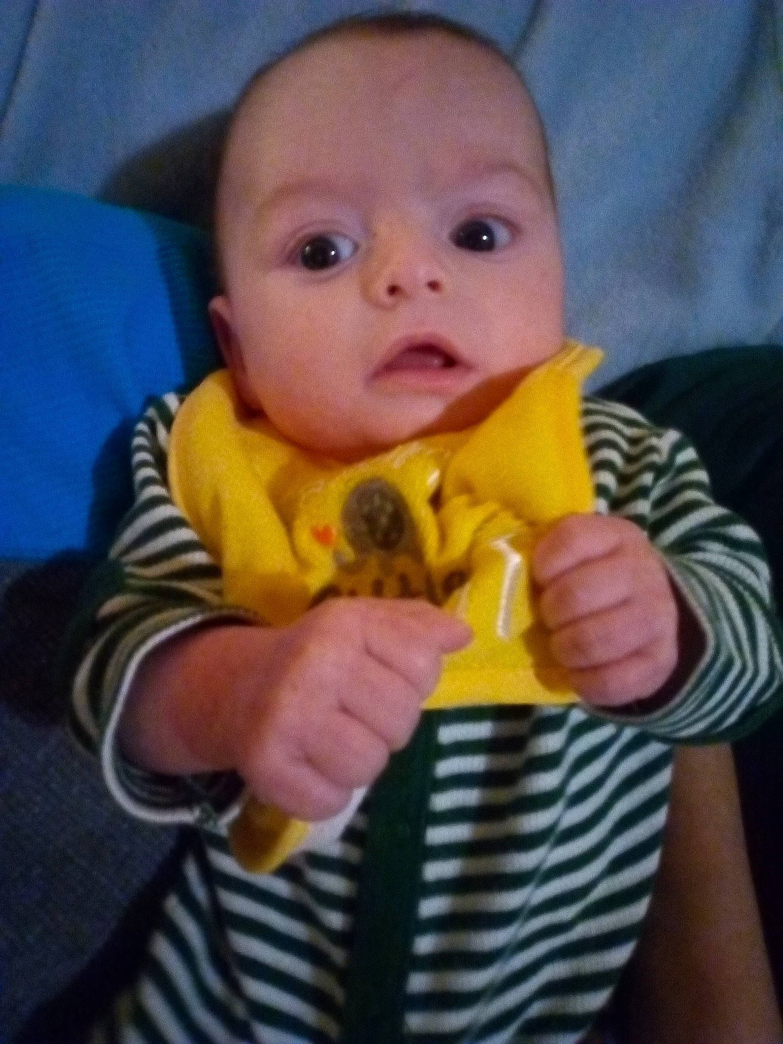 Isaiah joined the competition — help win amazing prizes! arm, baby, baby_products, baby_safety, baby_toddler_clothing, cheek, child, comfort, finger, hand, happy, nail, nose, person, sitting, skin, sleeve, stuffed_toy, surprise, t_shirt