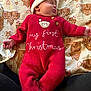 Phoebe joined the competition — help win amazing prizes! baby, blanket, child, christmas_hat, cozy, cute, festive, holiday, holiday_season, indoors, infant, knitted_clothing, newborn, patterned_blanket, peaceful, portrait, red_outfit, sleeping, soft_lighting, warm_colors