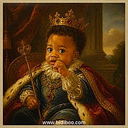 Hezekiah joined the competition — help win amazing prizes! baby, child, portrait, crown, royal, throne, scepter, cape, velvet, ornate, costume, jewelry, painting, digital_art, indoor, palace, seated, infant, face, text_overlay