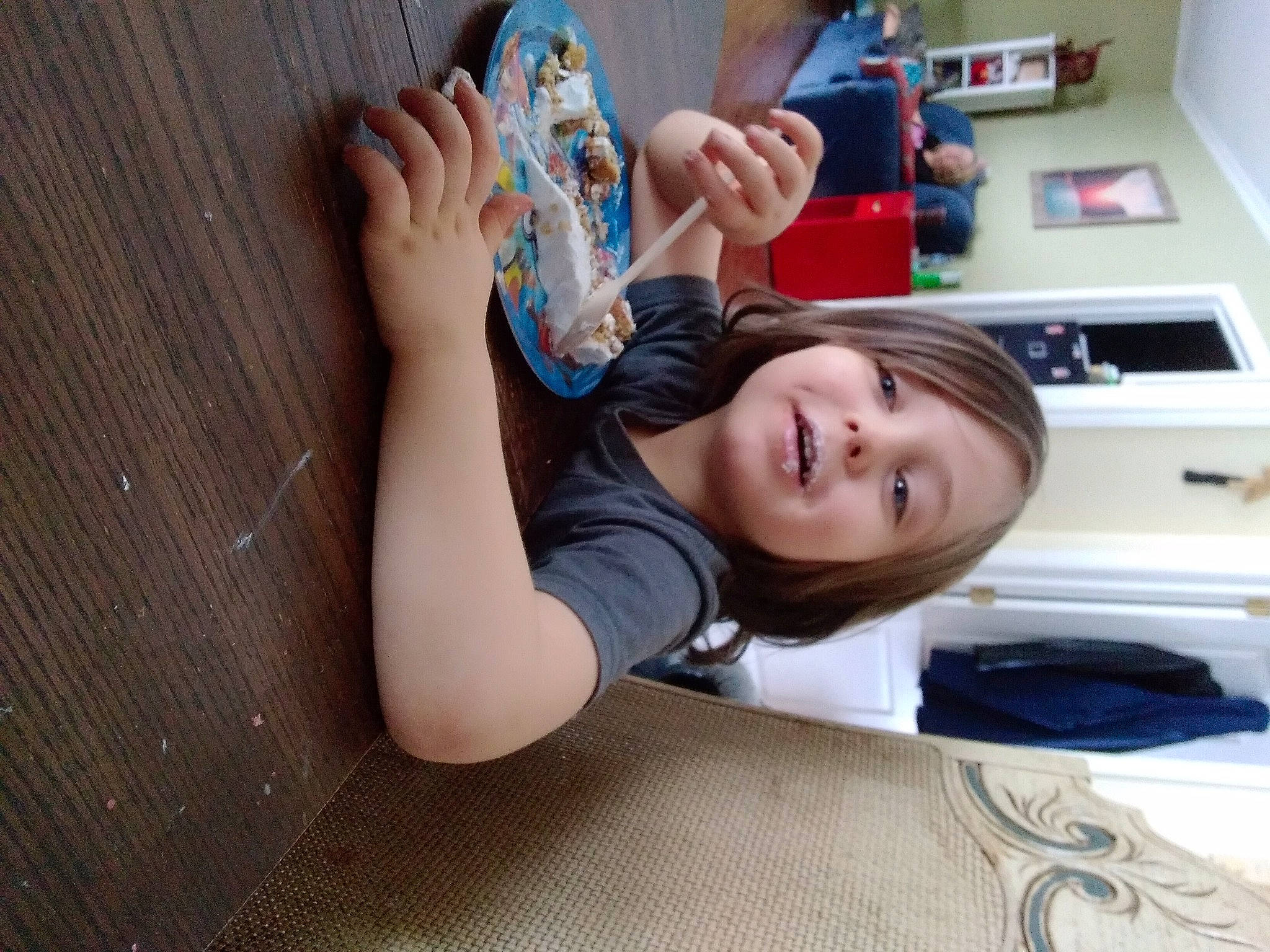 Dean is registered to the contest to win money with this photo: arm, child, comfort, drawer, elbow, finger, foot, fun, gesture, happy, human_body, human_leg, nail, person, plastic_bottle, smile, tableware, thigh, thumb, toddler