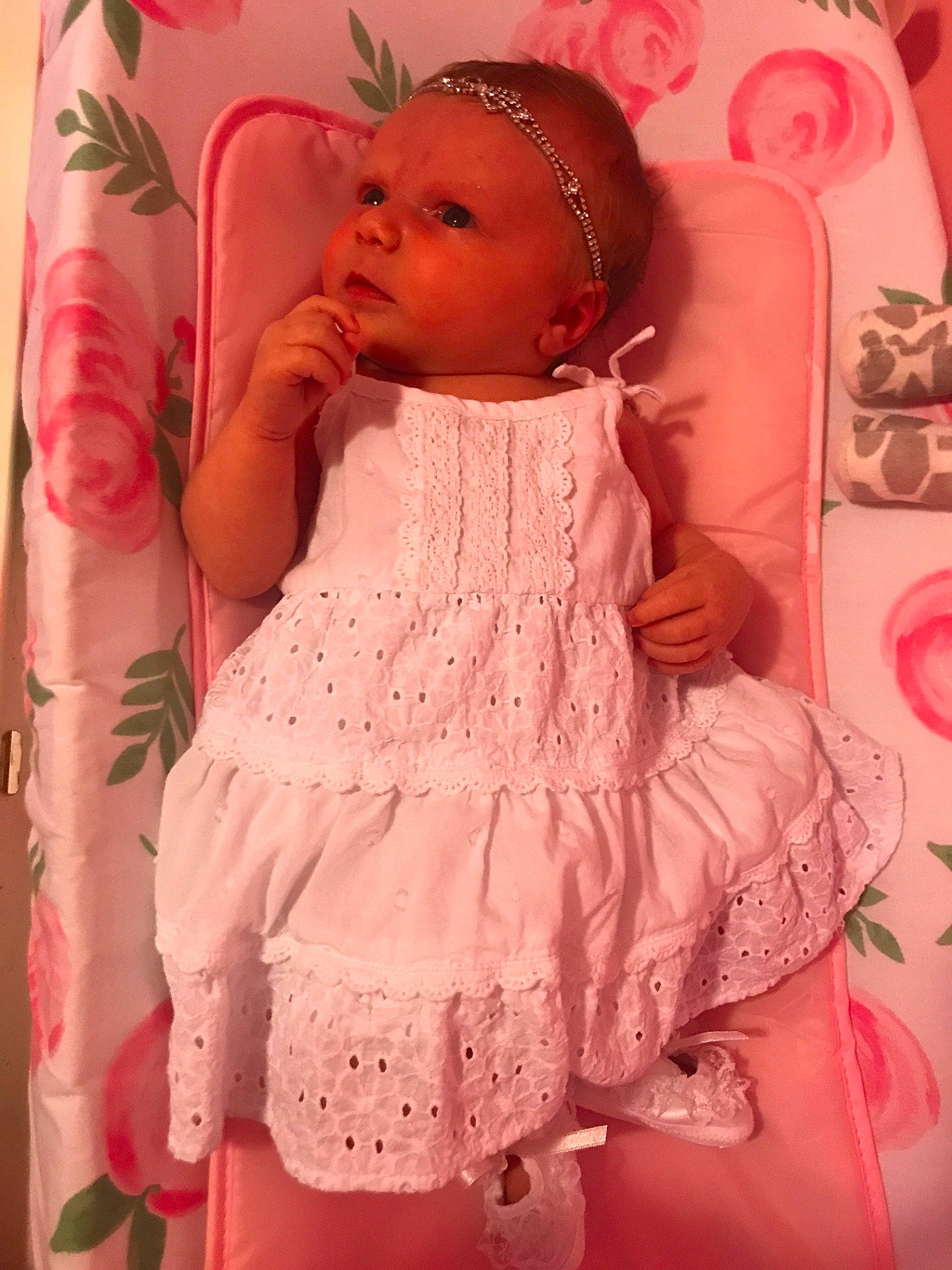 Sophia joined the competition — help win amazing prizes! child, doll, dress, girl, gown, hair_accessory, infant, lace, peach, person, pink, product, skin, textile, toddler