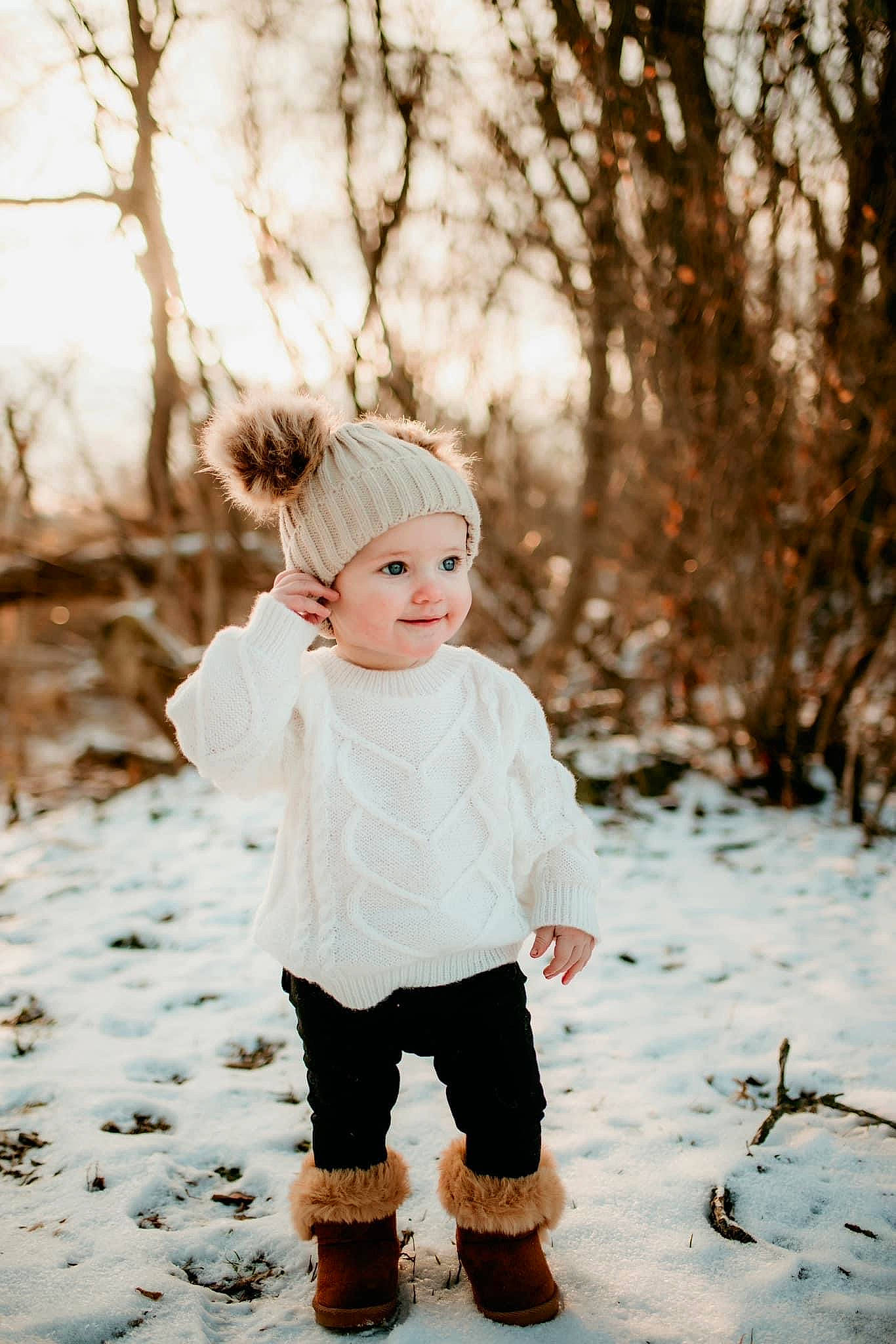 Analeia joined the competition — help win amazing prizes! baby, child, flash_photography, freezing, fur, grass, happy, headwear, joy, monochrome_photography, people_in_nature, person, plant, playing_in_the_snow, portrait_photography, sky, sleeve, smile, snow, toddler