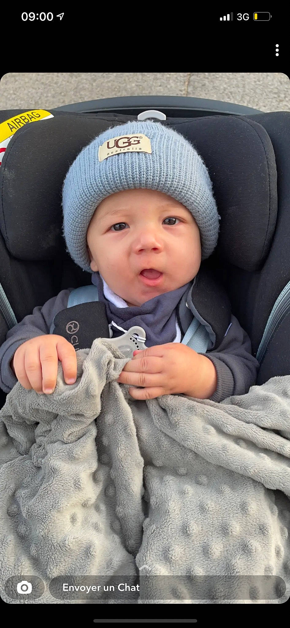 Wyatt a rejoint le concours — aidez-le/la à gagner de superbes lots ! auto_part, baby, baby_carriage, baby_in_car_seat, baby_products, baby_toddler_clothing, cap, car_seat, cheek, child, comfort, gesture, headwear, knit_cap, person, photograph, sitting, skin, sleeve, thumb