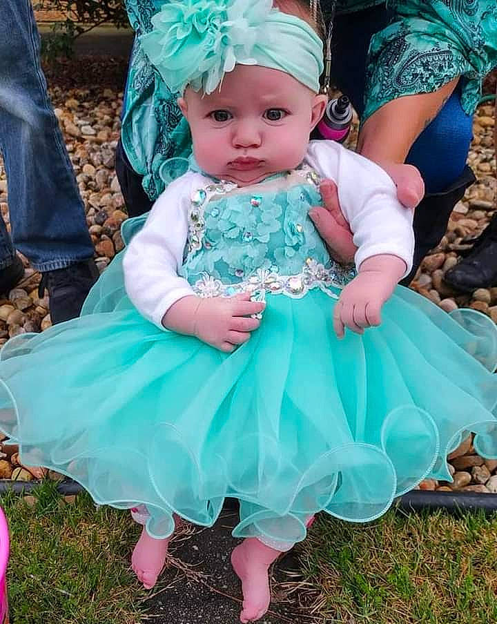Anastasia is registered to the contest to win money with this photo: aqua, baby, baby_toddler_clothing, blue, dress, fun, grass, green, happy, headband, headpiece, headwear, iris, jewellery, person, photograph, pink, purple, skin, summer