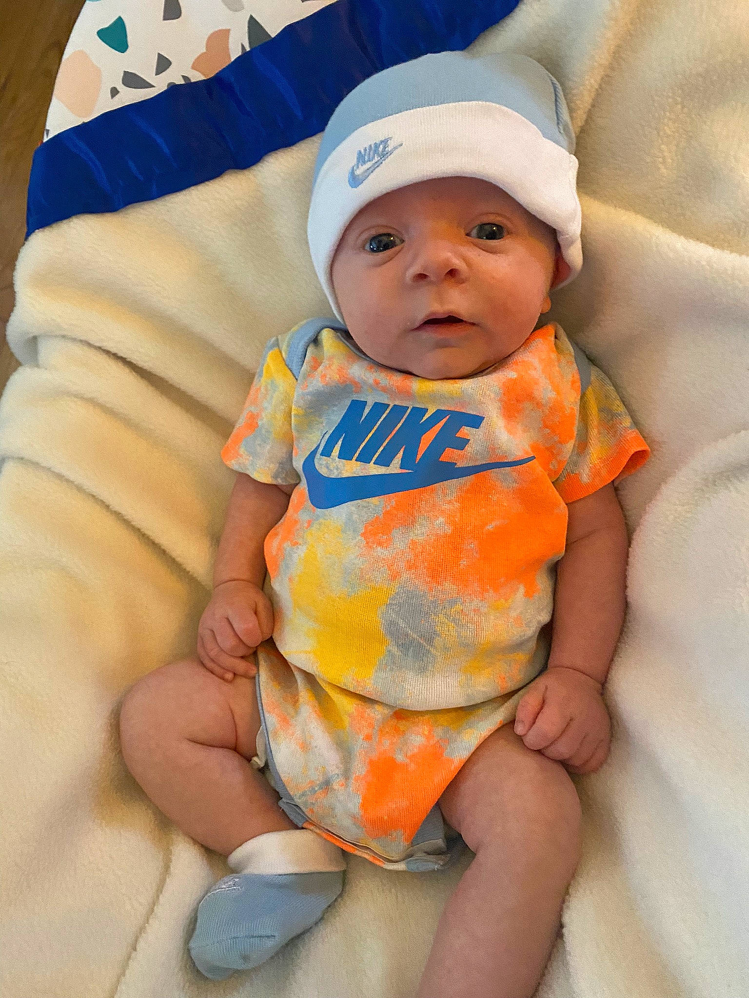 Hayden joined the competition — help win amazing prizes! baby, baby_toddler_clothing, cap, cheek, comfort, eye, face, finger, hat, head, headwear, human_body, human_leg, leg, mouth, person, skin, sleeve, t_shirt, thigh