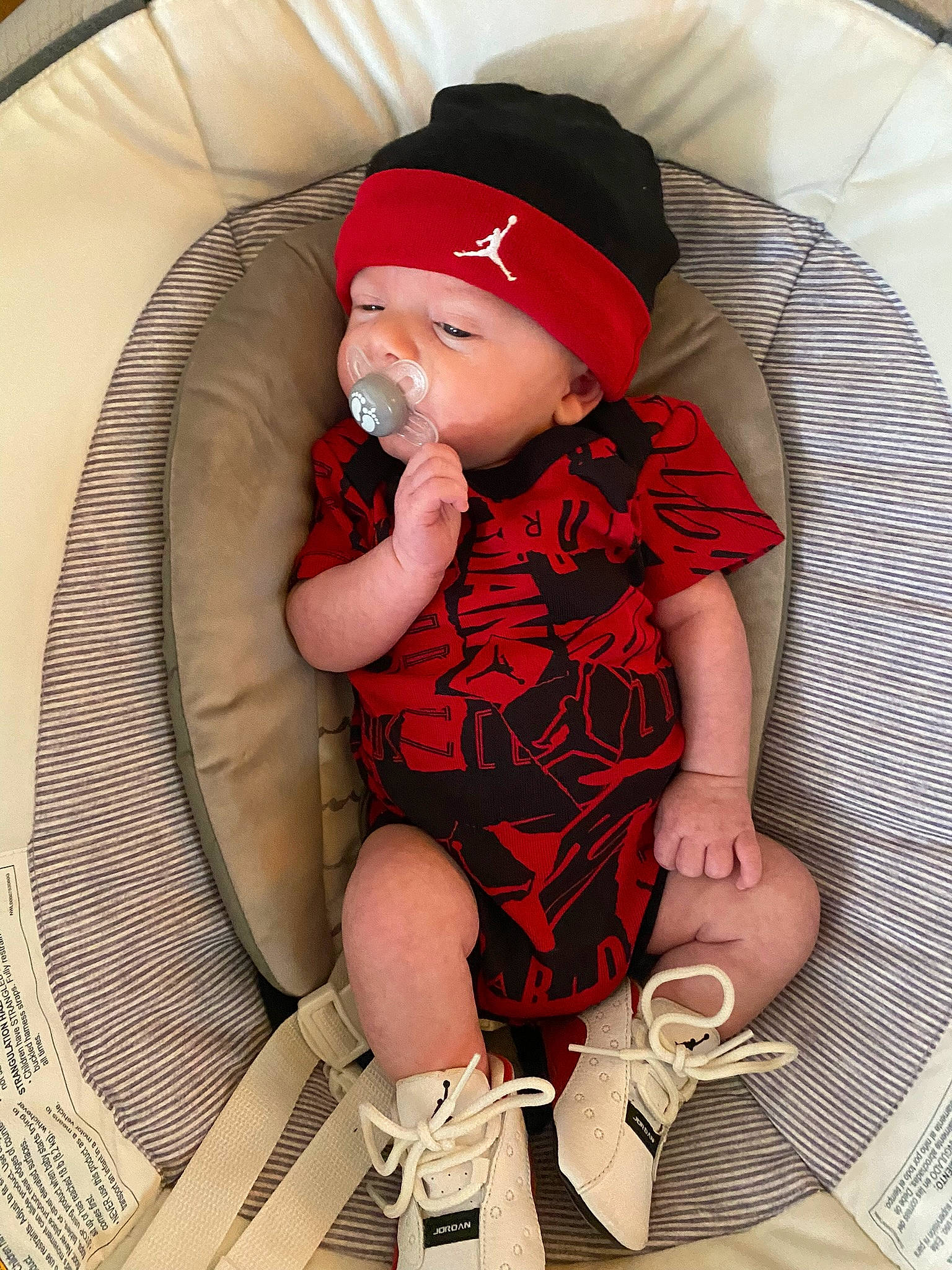 Hayden joined the competition — help win amazing prizes! baby, baby_carriage, baby_products, baby_sleeping, baby_toddler_clothing, cap, car_seat, child, comfort, finger, hand, headwear, human_leg, knee, lap, leg, pattern, person, sleeve, sock