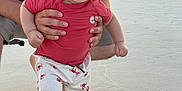 Beau is registered to the contest to win money with this photo: adult, baby, barefoot, beach, child, crab_prints, cute, family, footprints, hands, nature, outdoor, person, red_shirt, sand, shorts, smiling, summer, sunset, vacation