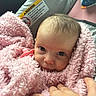 Vyla joined the competition — help win amazing prizes! baby, blanket, pink, face, hand, infant, cozy, soft, cute, child, portrait, warmth, comfort, car_seat, pacifier, fuzzy, closeup, expression, newborn, wrapped