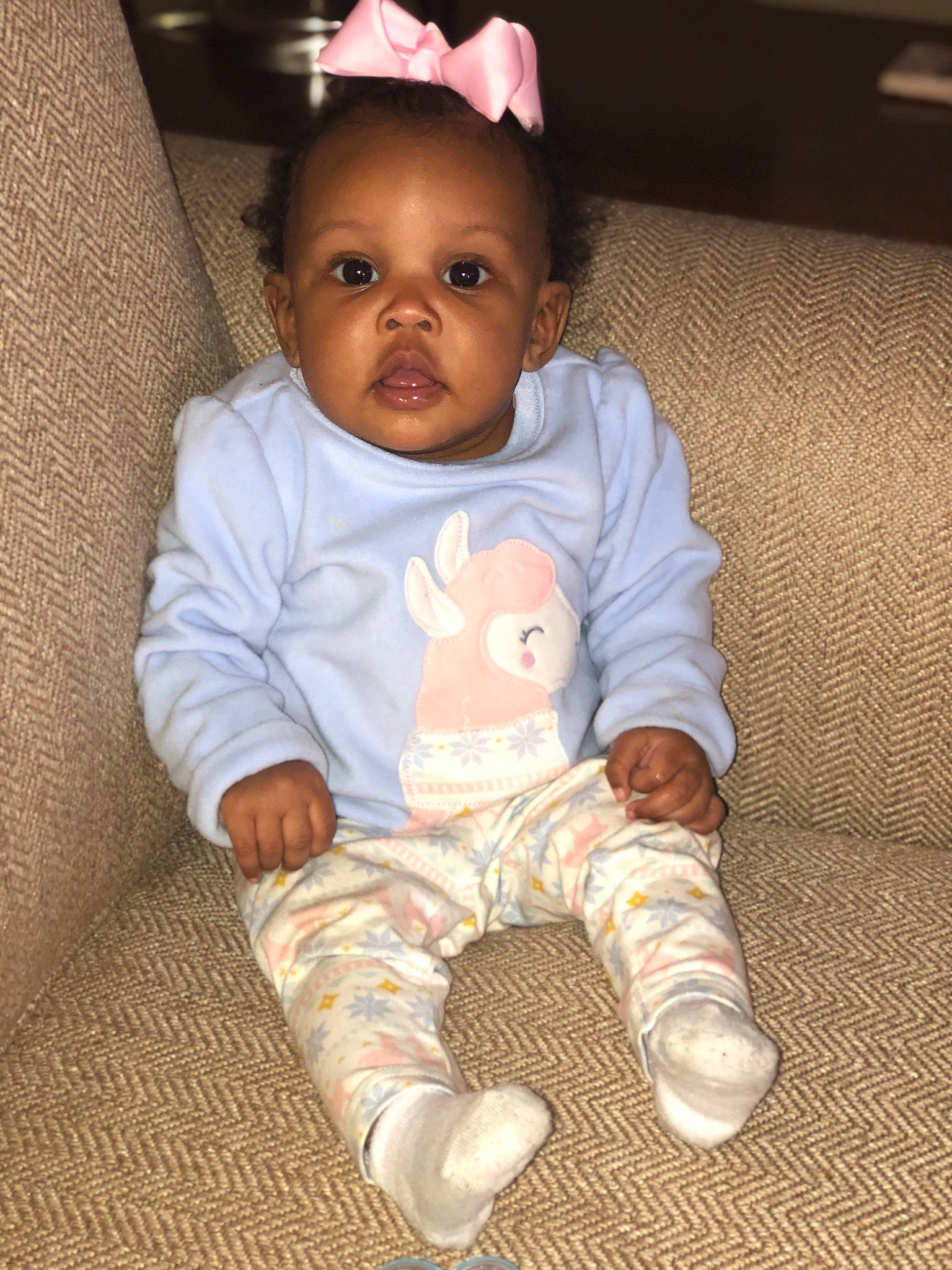 Adilynn joined the competition — help win amazing prizes! baby, baby_toddler_clothing, cheek, child, face, fun, head, person, pink, play, sitting, skin, sleeve, smile, toddler