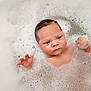 Grayson is registered to the contest to win money with this photo: baby, infant, bath, bubbles, foam, water, skin, face, hand, expression, cute, child, young, wet, relaxation, cleaning, bathroom, personal_care, portrait, closeup