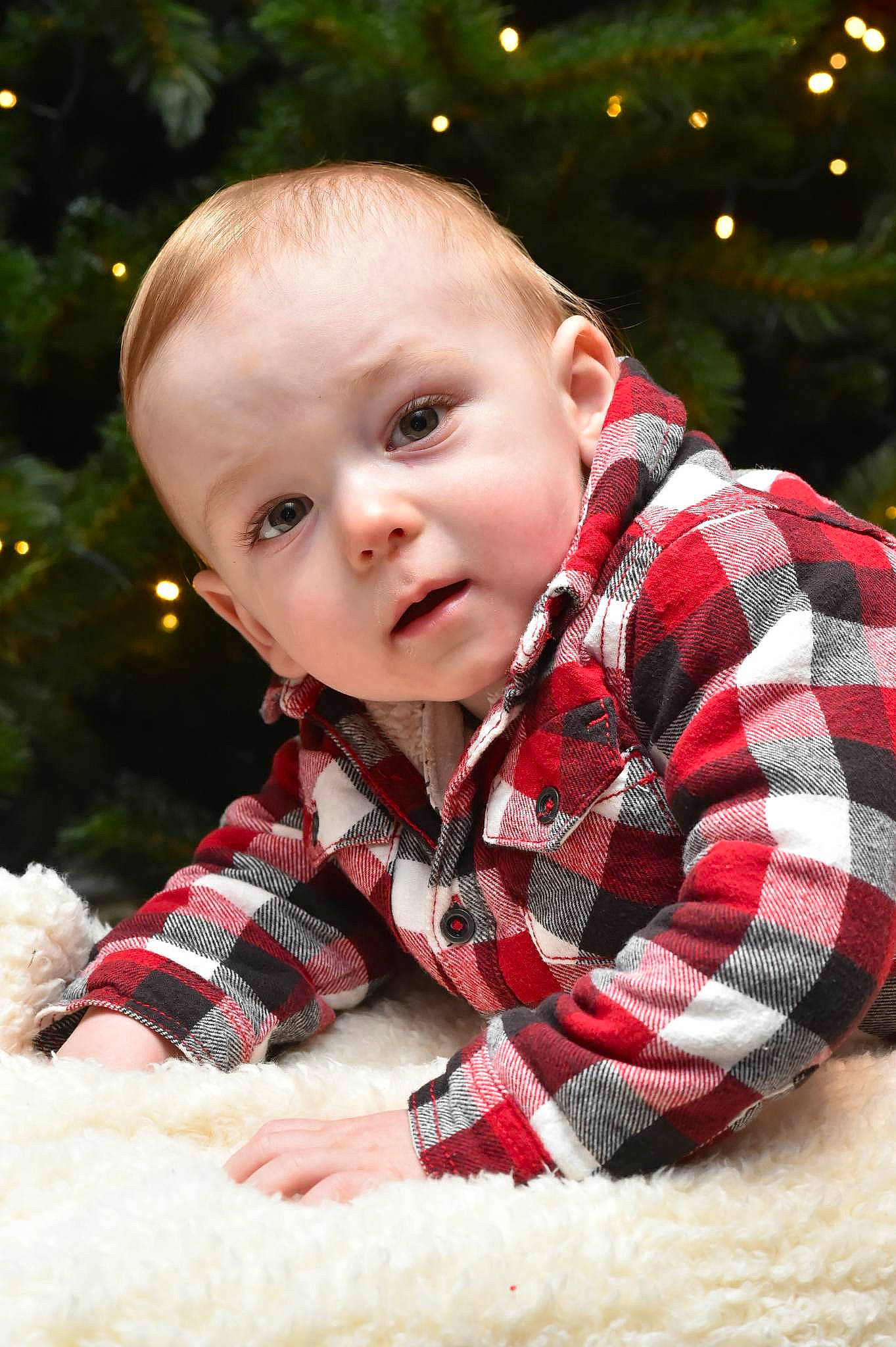 Eden participe au concours pour gagner de l'argent avec cette photo : baby, baby_toddler_clothing, child, chin, collar, eye, face, facial_expression, grass, happy, head, human, human_body, person, plant, skin, sleeve, standing, tartan, toddler