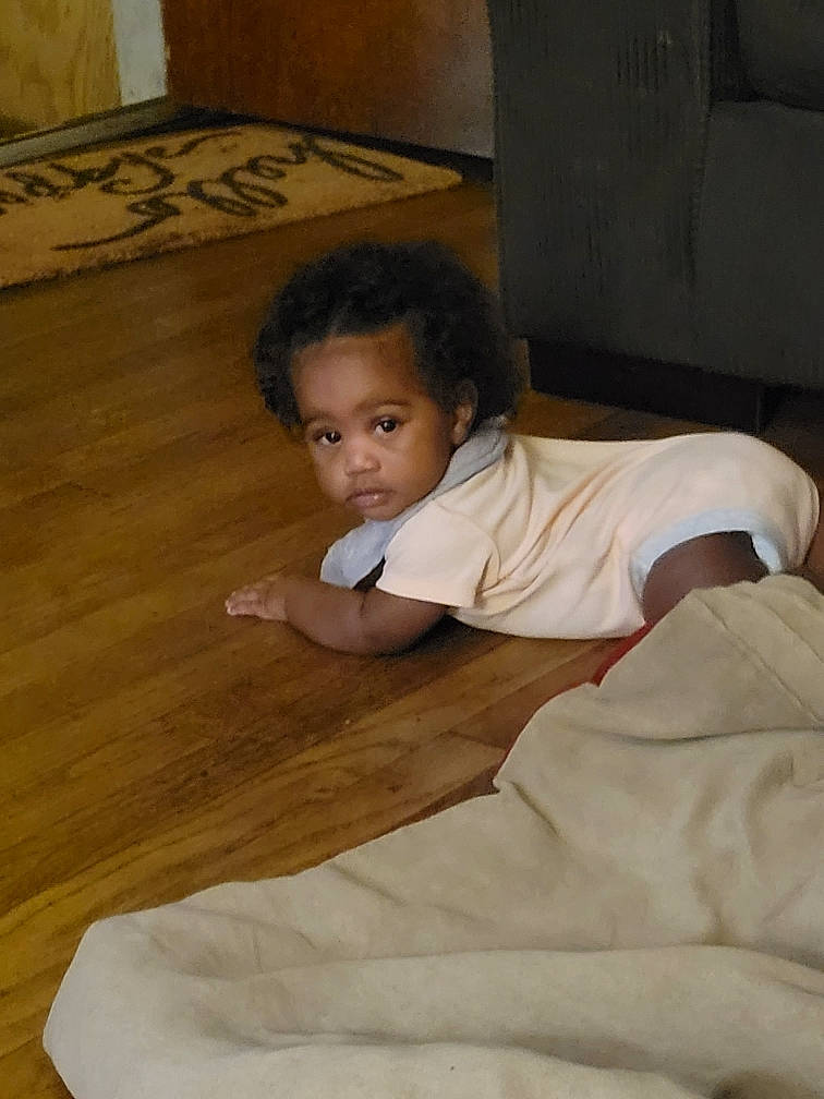 Majesty joined the competition — help win amazing prizes! baby_toddler_clothing, comfort, elbow, face, floor, flooring, hair, hardwood, head, human_leg, linens, neck, person, room, shoulder, sleeve, t_shirt, toddler, varnish, wood