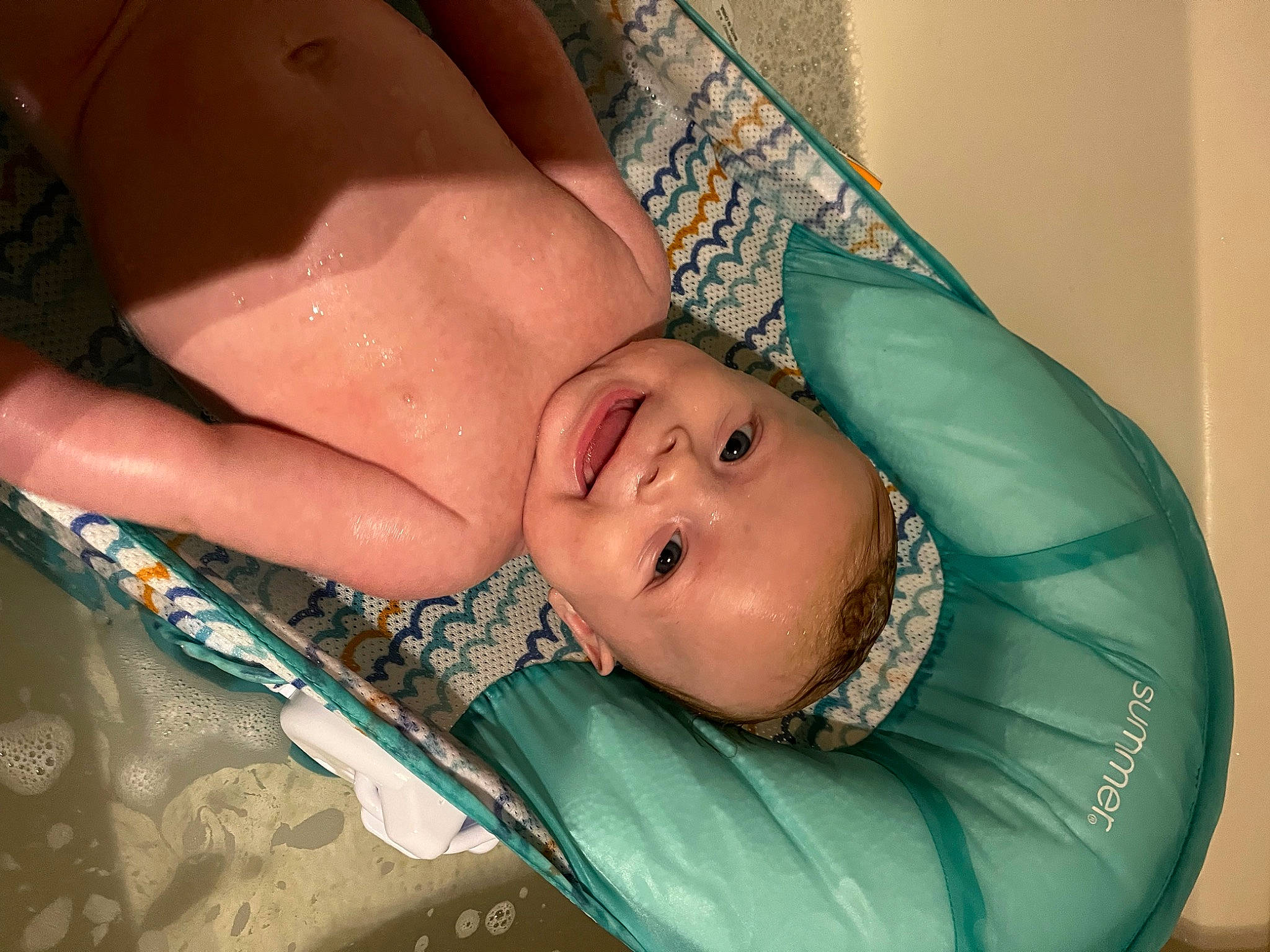 Wrenlee is registered to the contest to win money with this photo: abdomen, baby, baby_products, bathing, cheek, chest, child, comfort, eye, eyebrow, fun, happy, head, iris, joy, mouth, person, room, skin, smile