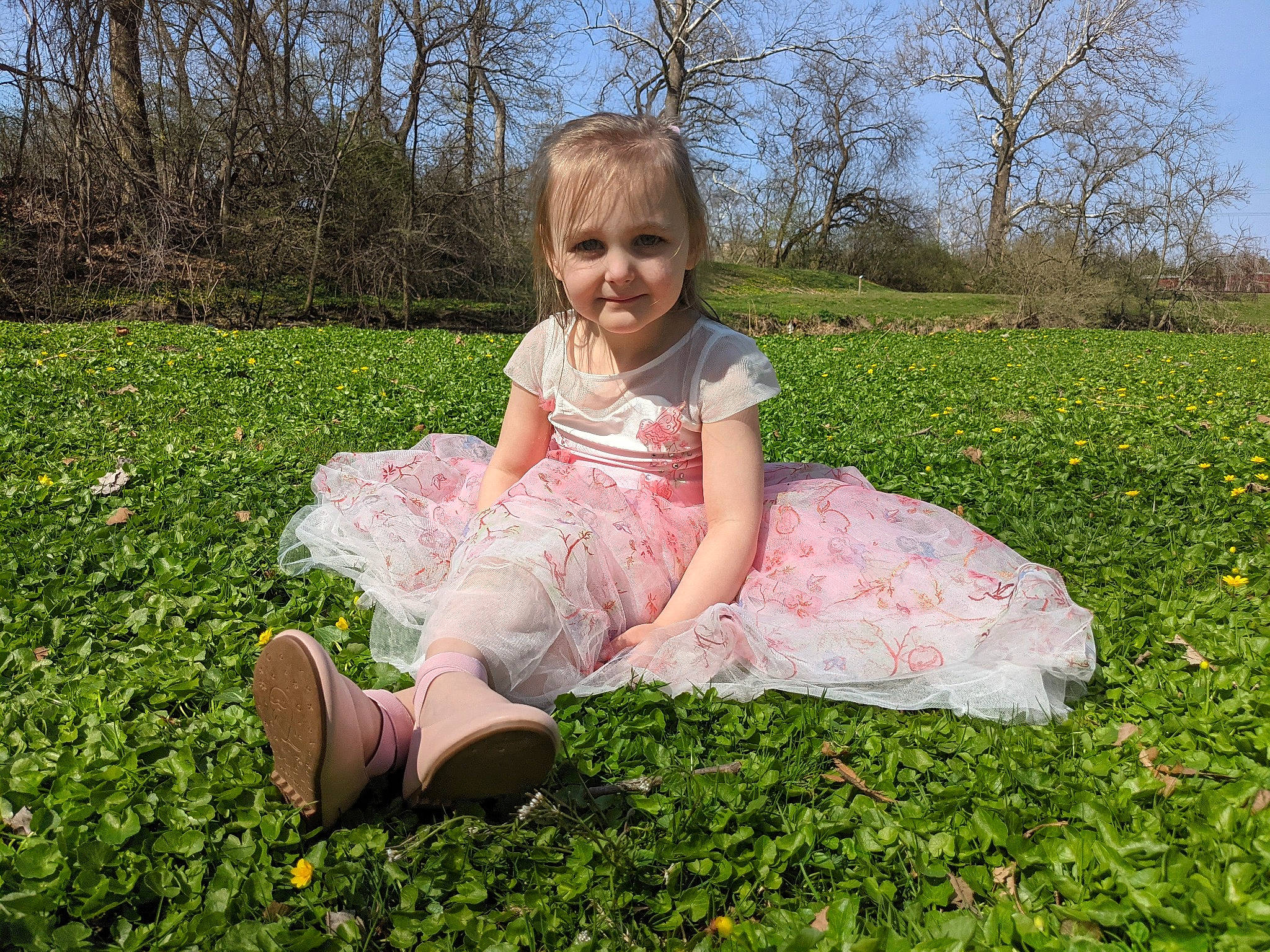 River is registered to the contest to win money with this photo: baby_toddler_clothing, blond, botany, child, flower, fun, garden, grass, grassland, groundcover, happy, joy, meadow, people_in_nature, person, petal, pink, plant, sitting, sky