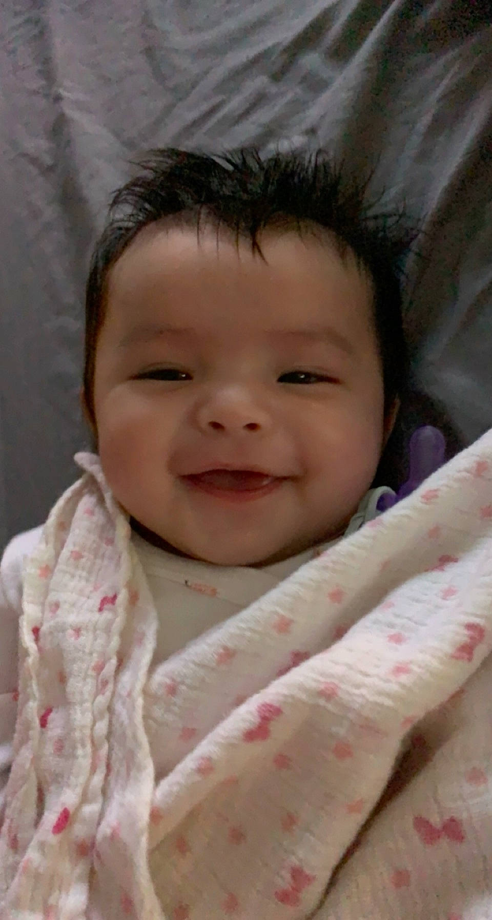 Maddie joined the competition — help win amazing prizes! baby, baby_toddler_clothing, cheek, child, chin, collar, comfort, eyebrow, face, happy, iris, joy, linens, lip, nose, person, pink, skin, sleeve, smile