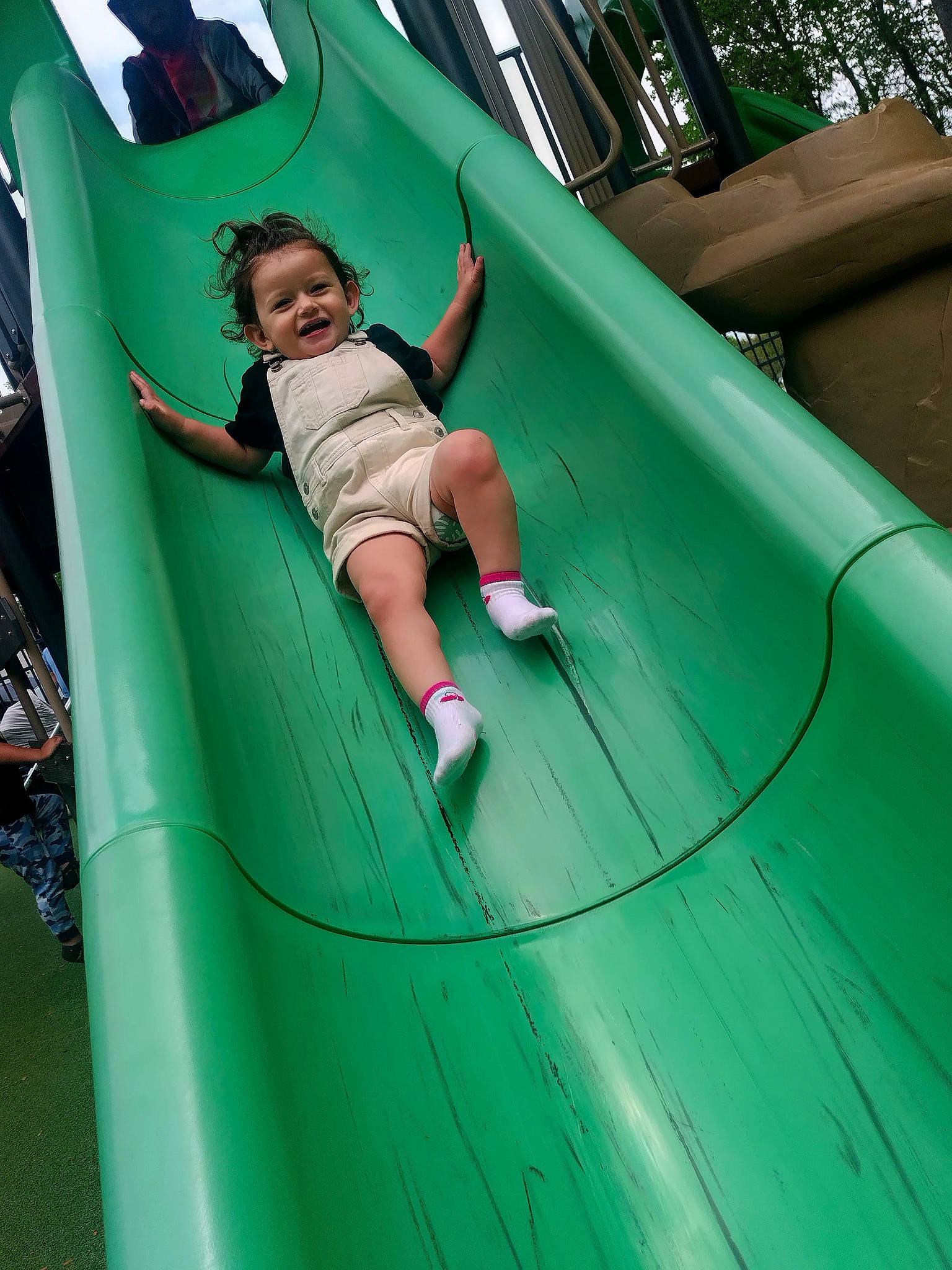 Freya joined the competition — help win amazing prizes! child, clothing, face, female, footwear, girl, head, hosiery, person, shoe, shorts, slide, sliding, sock, toy