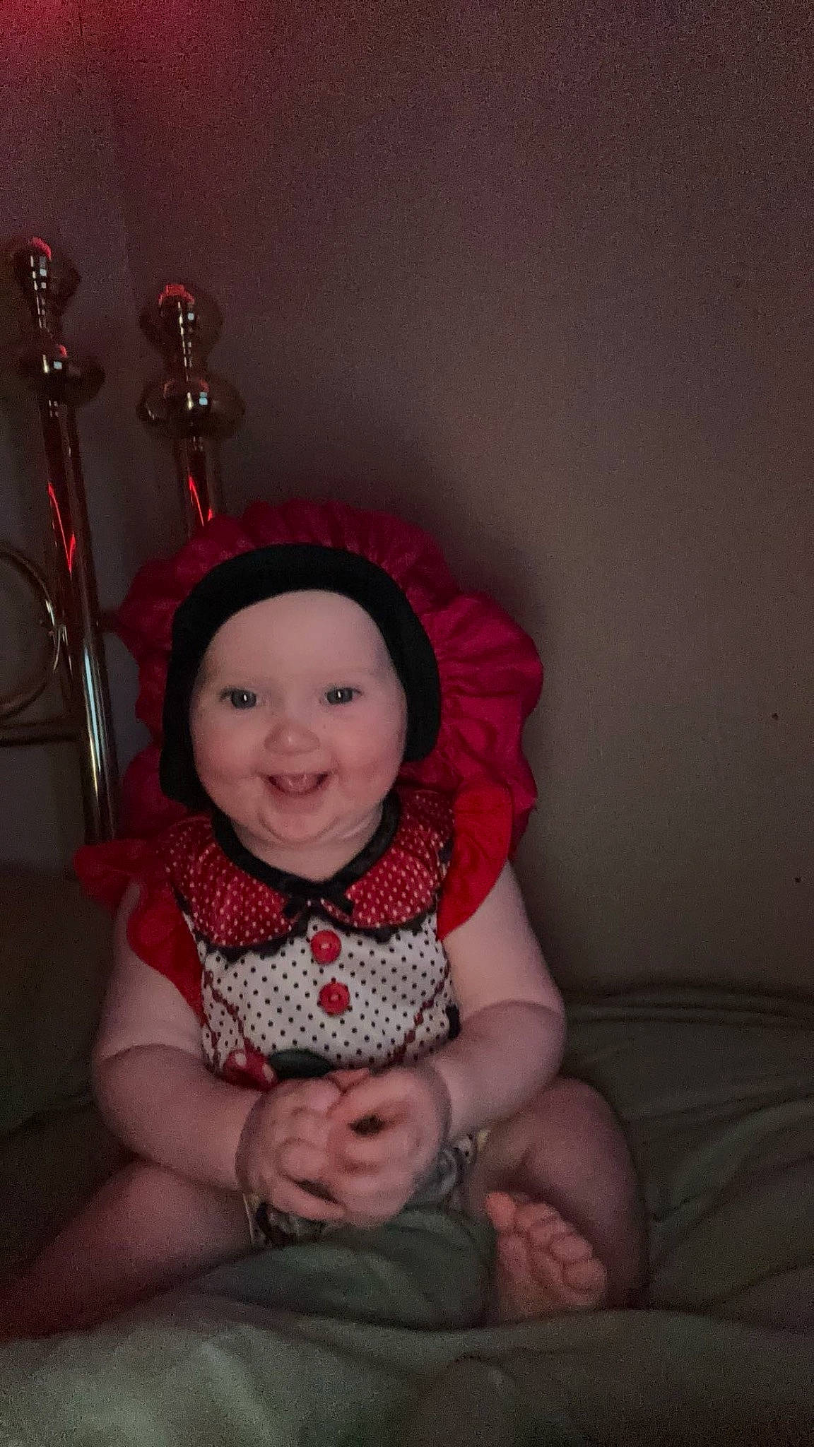 Ivory is registered to the contest to win money with this photo: baby, baby_toddler_clothing, bicycle, child, comfort, eye, fashion_accessory, flash_photography, fun, happy, head, headwear, human_leg, joy, magenta, pattern, person, personal_protective_equipment, pink, sitting