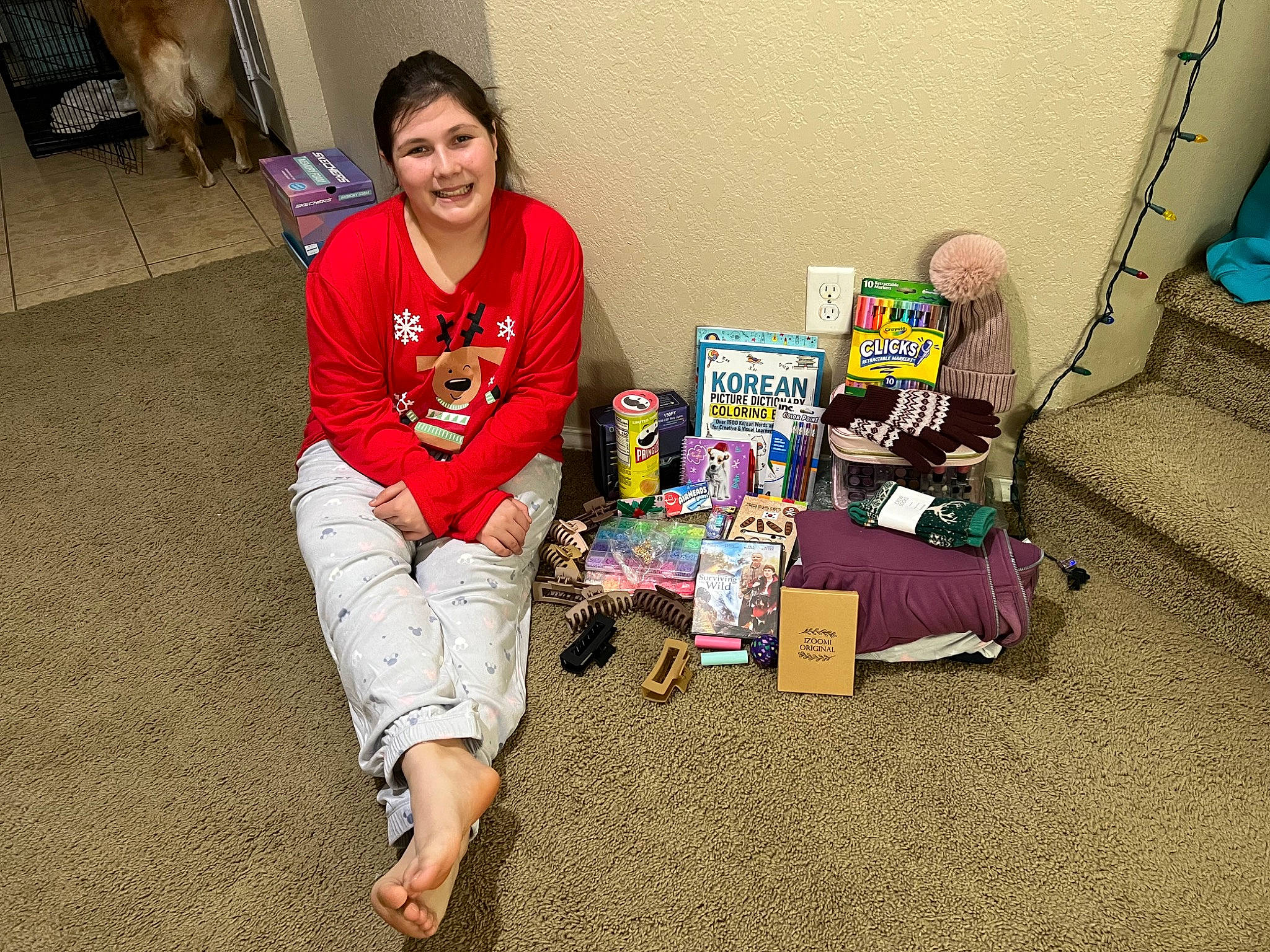 Lilyana is registered to the contest to win money with this photo: bag, book, carpet, child, comfort, couch, event, flooring, fun, joy, lap, leisure, living_room, luggage_and_bags, magenta, person, play, publication, room, sitting