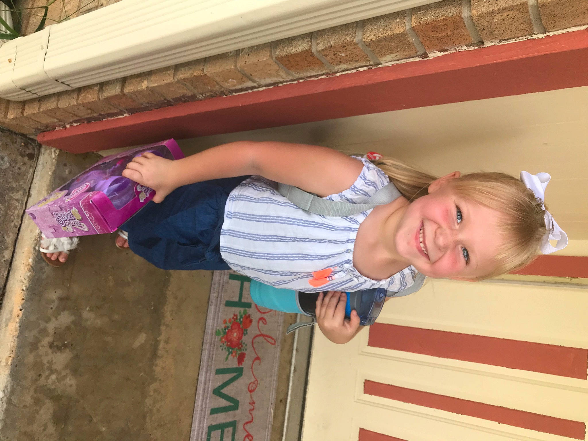 Loretta joined the competition — help win amazing prizes! baby_toddler_clothing, child, eye, fun, happy, human_body, human_leg, joy, leisure, magenta, pattern, person, pink, play, red, sandal, smile, t_shirt, thigh, toddler