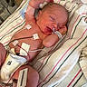 newborn, baby, hospital, medical, monitoring, tubes, diaper, blanket, sleeping, infant, person, cute, fragile, healthcare, patient, bed, striped, skin, hospital_equipment, resting