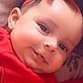 Cléophée participe au concours pour gagner de l'argent avec cette photo : baby, bow, cheeks, child, close_up, cozy, cute, eyes, face, happy, headband, indoors, infant, person, portrait, red_clothing, skin, smiling, soft_surface, young_child