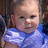Amarosa is registered to the contest to win money with this photo: baby, child, portrait, closeup, face, smile, purple_dress, earrings, topknot, outdoor, natural_light, wooden_fence, cute, skin, person, infant, happy, young_child, fashion, summer
