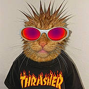 Twin joined the competition — help win amazing prizes! animal, attitude, black_tshirt, cat, closeup, cool, fashion, fur, headshot, hipster, indoor, pet, portrait, punk, reflective_glasses, spiky_fur, stylish, sunglasses, thrasher_shirt, whiskers