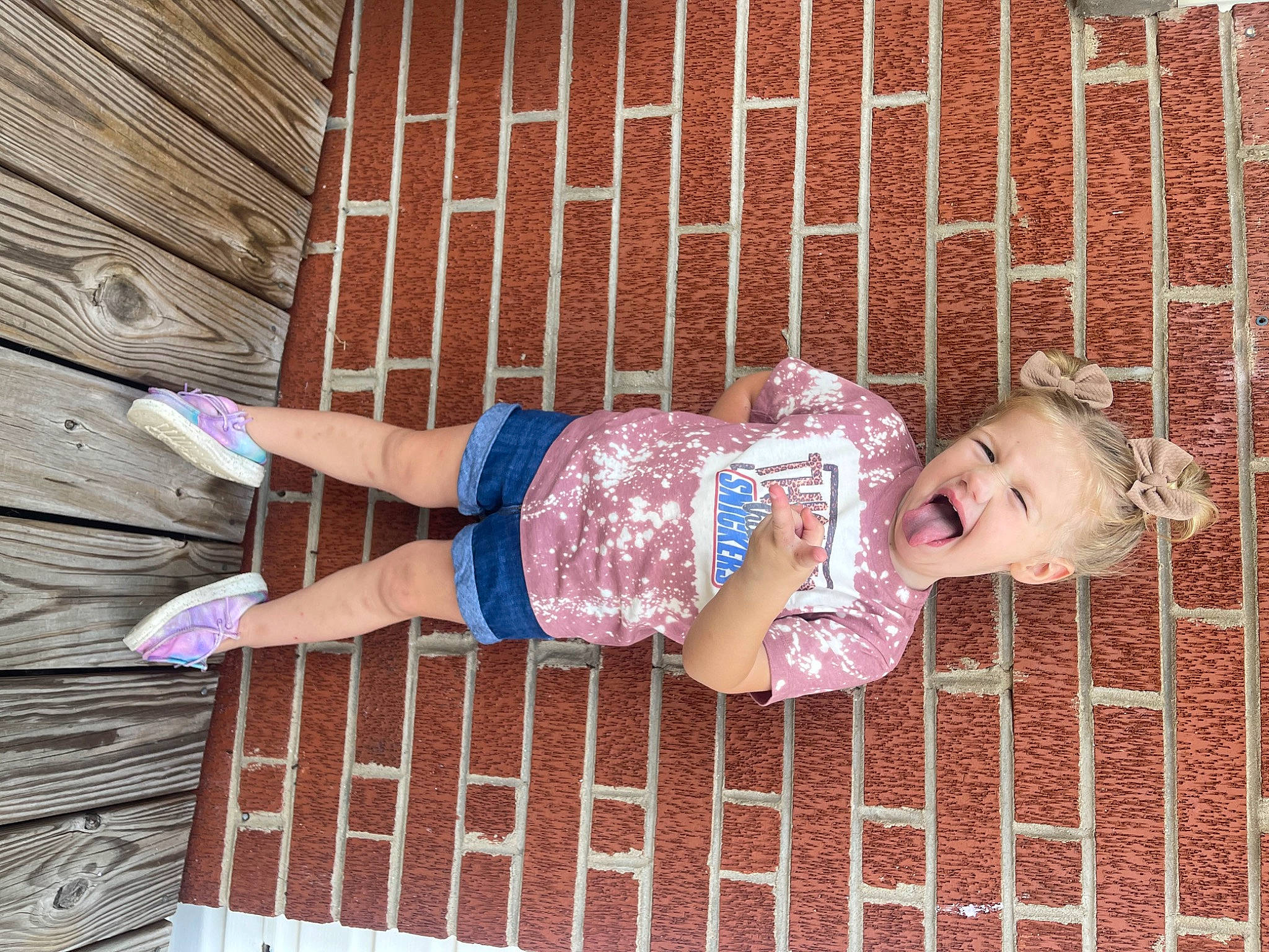 Hadleigh joined the competition — help win amazing prizes! baby, baby_products, baby_safety, baby_toddler_clothing, brick, child, flooring, fun, human_body, human_leg, line, magenta, pattern, person, pink, purple, red, smile, thigh, toddler