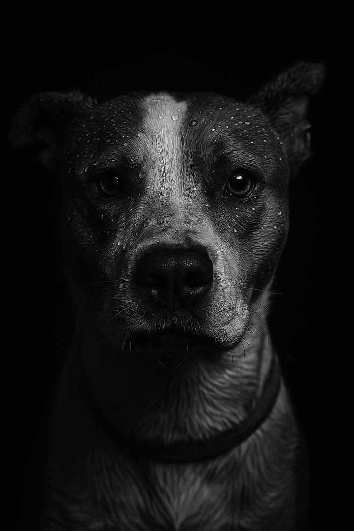 Whisky joined the competition — help win amazing prizes! dog, portrait, black_and_white, close_up, water_droplets, wet_fur, animal, pet, collar, face, canine, studio_lighting, monochrome, dark_background, expression, fur_texture, animal_portrait, moody, intense_gaze, dramatic_lighting