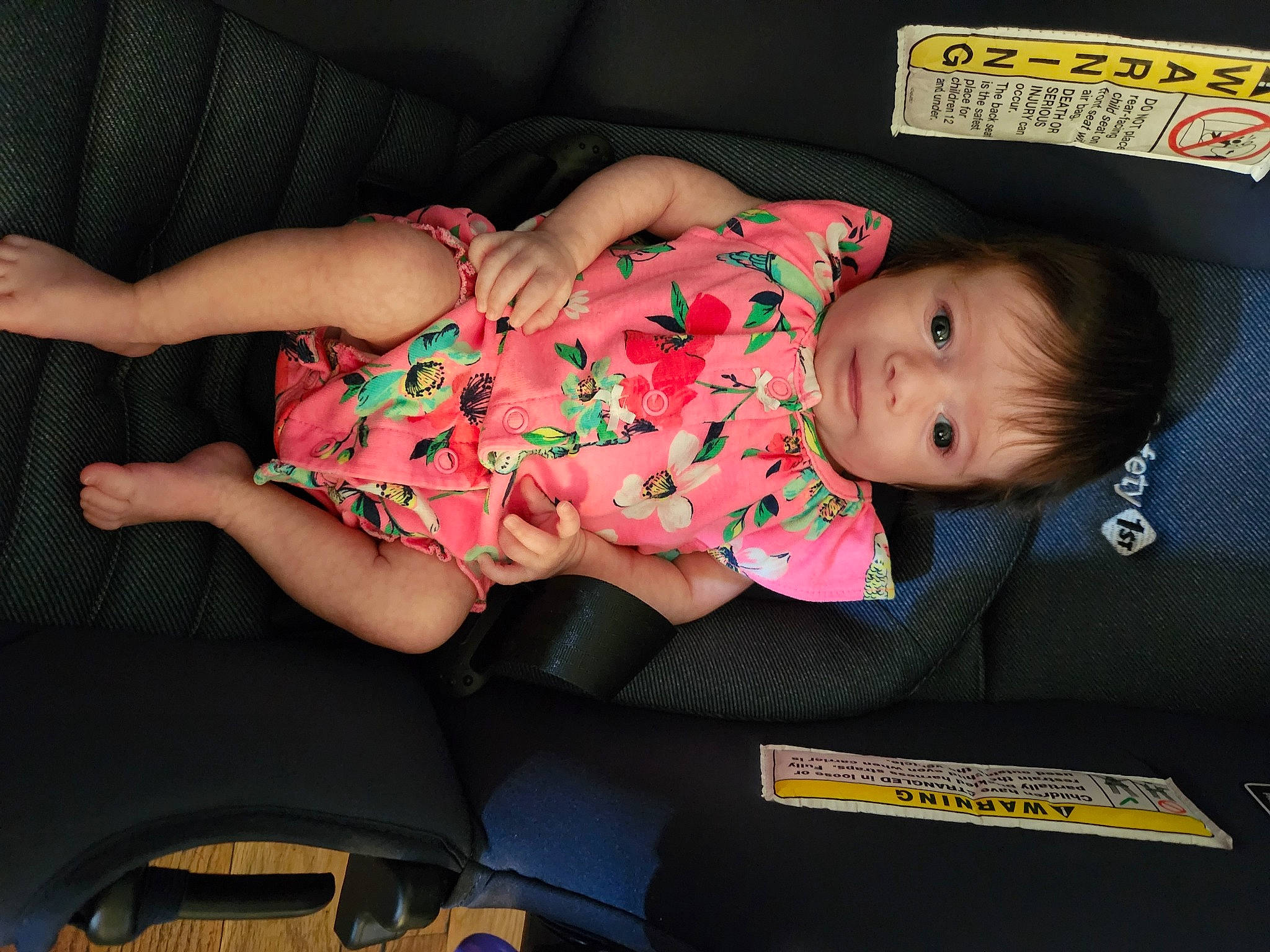 Rylin joined the competition — help win amazing prizes! baby, baby_products, baby_toddler_clothing, cheek, child, comfort, dress, finger, happy, human_body, human_leg, lap, leg, nail, pattern, person, product, sitting, thigh, toddler