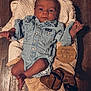 Wesson joined the competition — help win amazing prizes! baby, infant, denim_onesie, blanket, wooden_floor, brown_boots, wooden_plaque, one_month, newborn, clothing, child, portrait, cute, small_feet, rolled_sleeves, indoor, laying_down, face, eyes, hands
