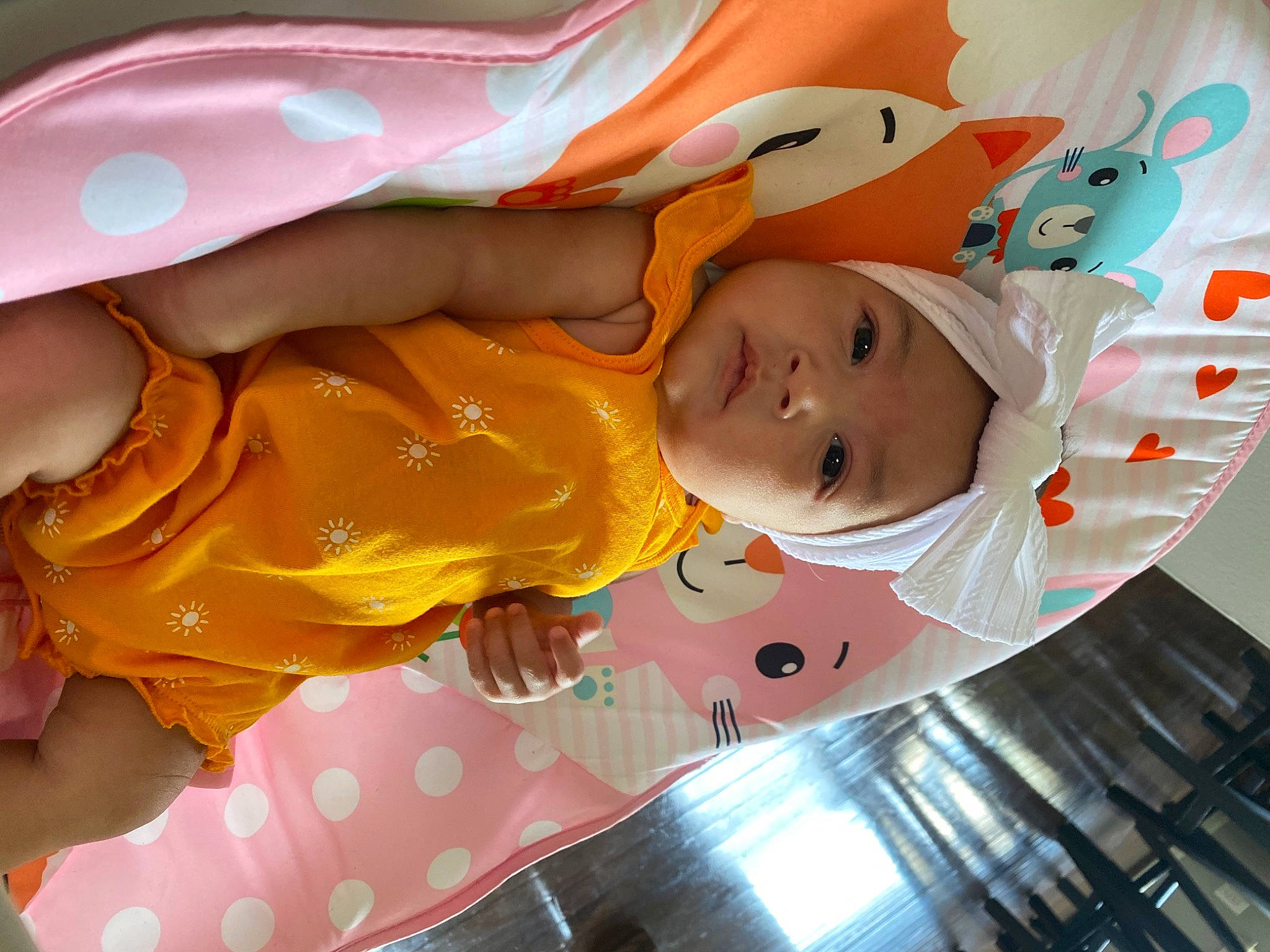Alani joined the competition — help win amazing prizes! baby, baby_products, baby_safety, baby_toddler_clothing, baby_toys, cap, cheek, child, fashion_accessory, fun, happy, hat, headwear, linens, orange, person, pink, plastic, smile, toddler